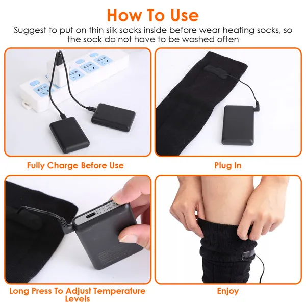 Electric Heated Socks for Men Women Battery Powered Heated Socks Rechargeable Feet Warmer with 4 Temperature Levels Indoor Outdoor Machine Washable photo 7