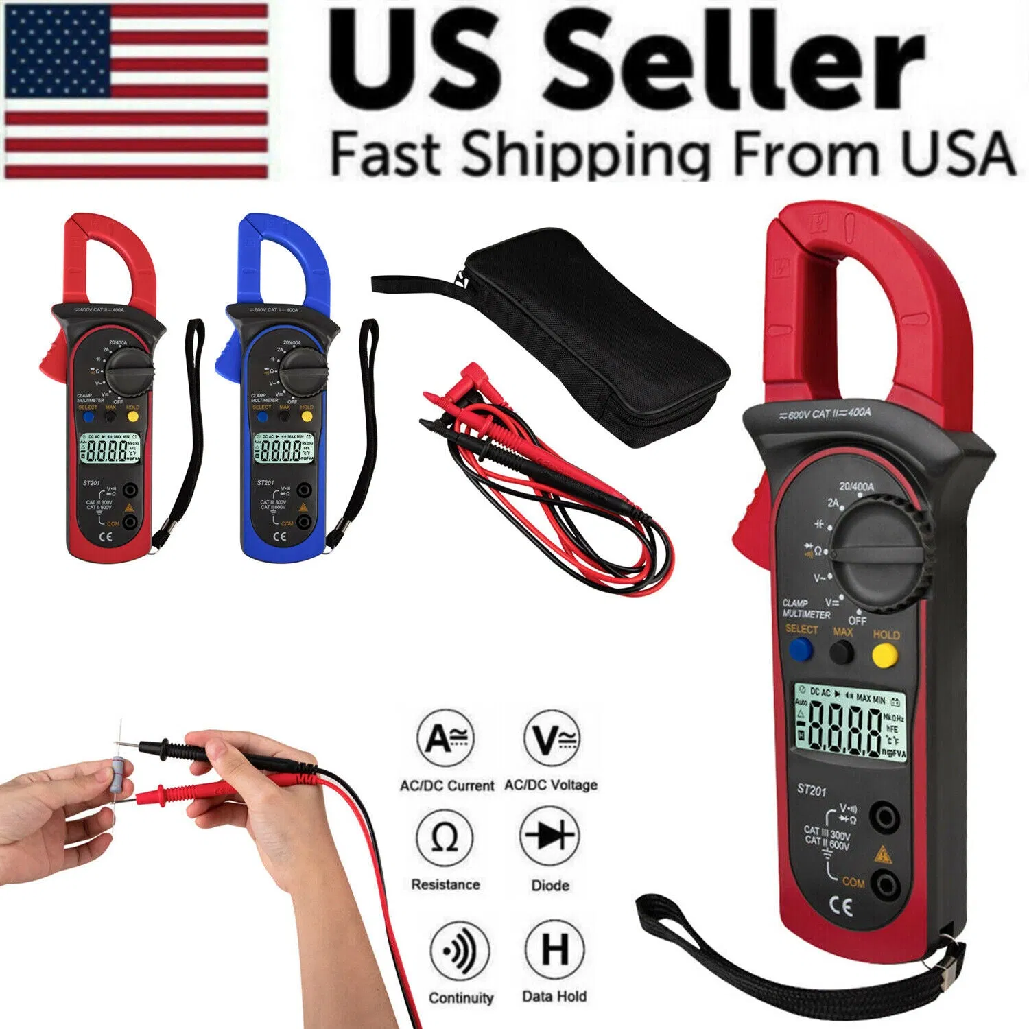 Digital Multimeter Tester AC DC Volt Ohm Amp Clamp Meter Auto Range LCD Handheld photo 2