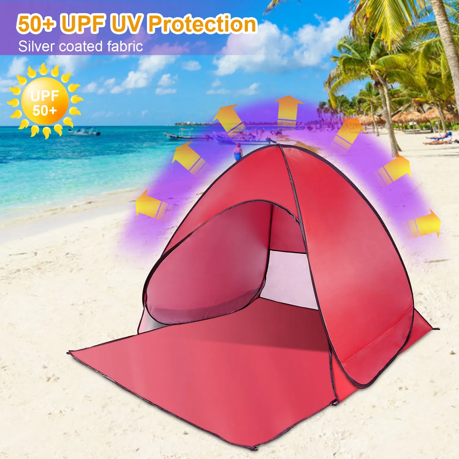 Pop Up Beach Tent Sun Shade Shelter Anti-UV Automatic Waterproof Tent Canopy for 2/3 Man w/ Net Window Storage Bag for Outdoor Beach Camping Fishing Park Lake photo 4