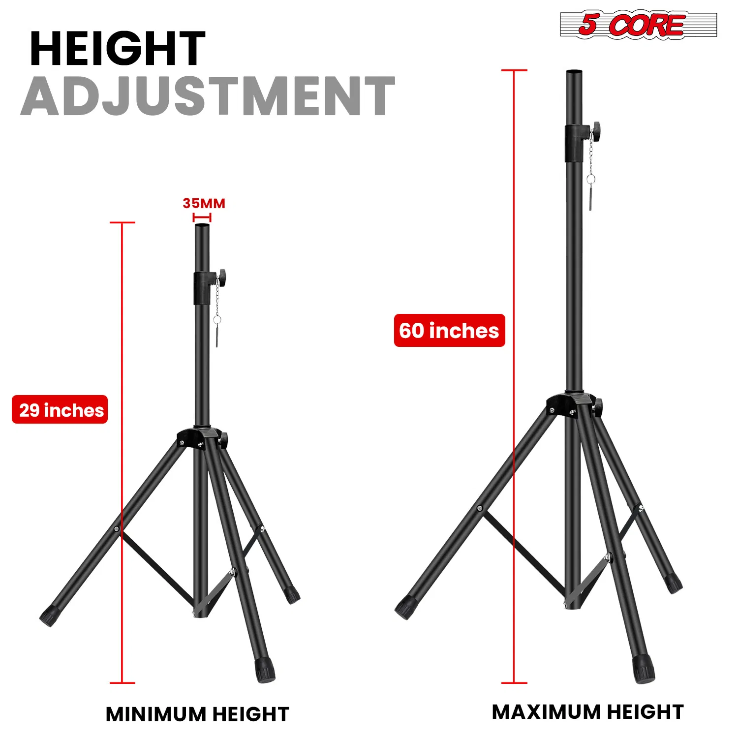 5 Core Speaker Stand Tripod Floor Adjustable Up to 60 Inch DJ Studio Monitor Stands Short Pole Mount photo 2