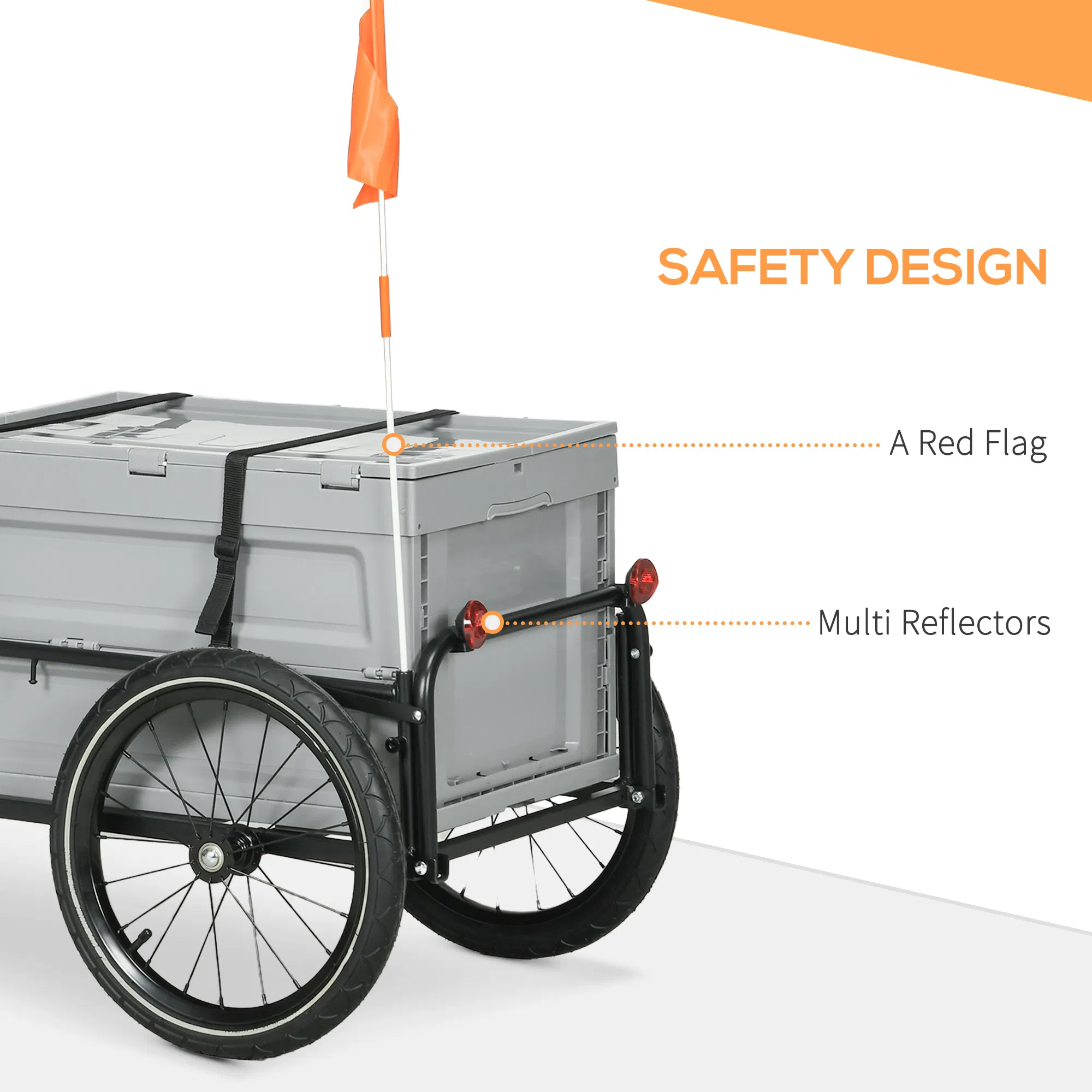 Steel Trailer for Bike, Bicycle Cargo Trailer with Foldable Storage Box and Safe Reflectors, Max Load 88LBS photo 2
