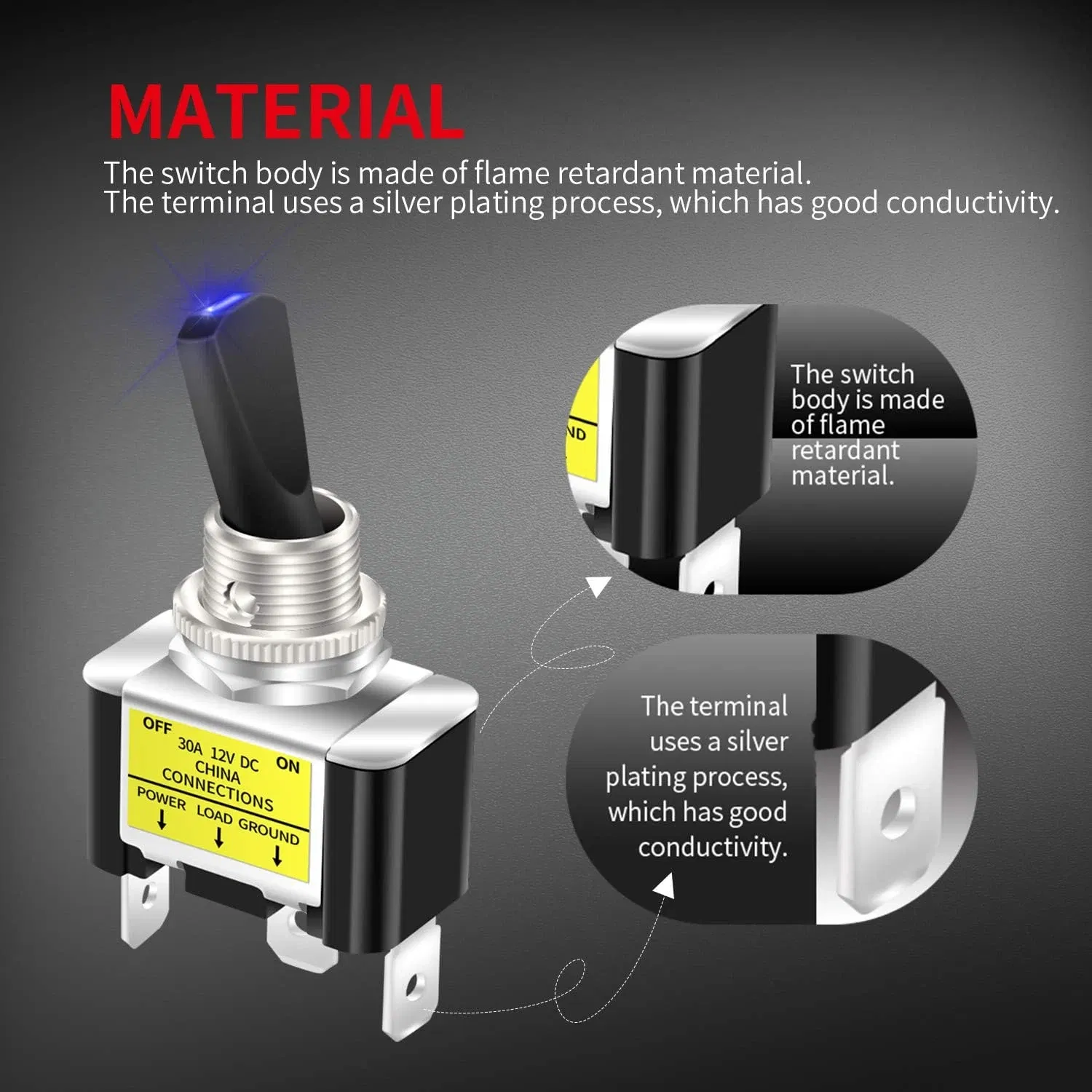 3Pcs 12V 30A Blue LED Light Toggle Rocker ON/OFF Switch 3Pin Marine Car Boat ATV photo 3