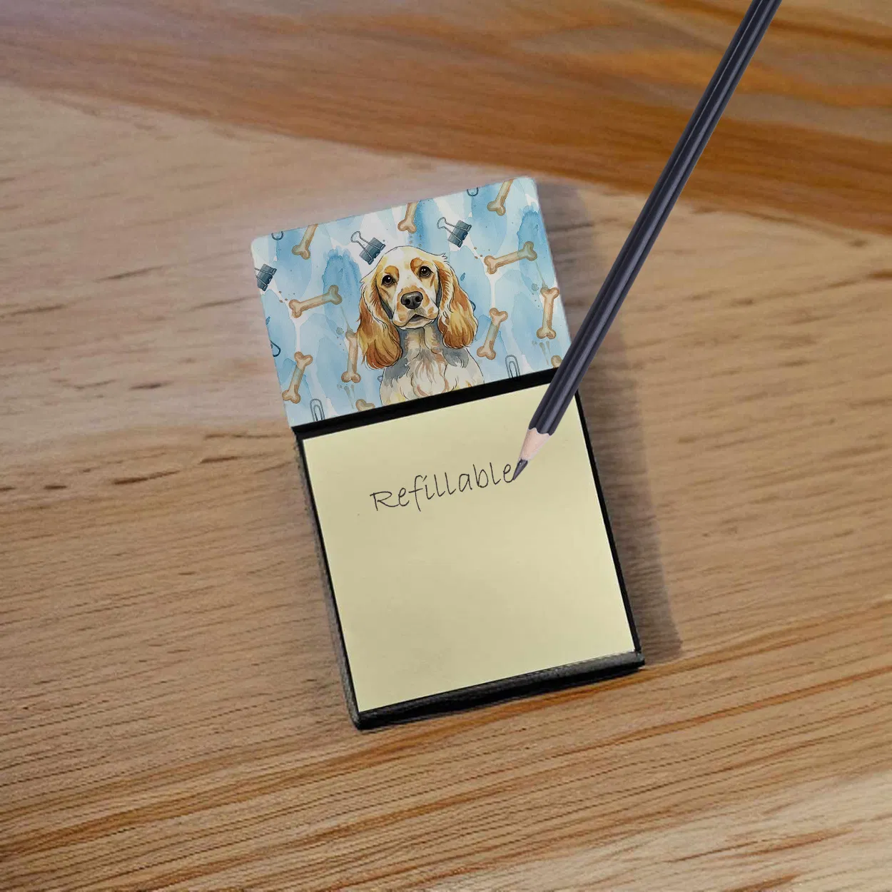Lemon Roan English Cocker Spaniel Coworker Watercolor Sticky Note Holder Refillable Dispenser Desk Accessory 3x3 Pad Gift photo 7