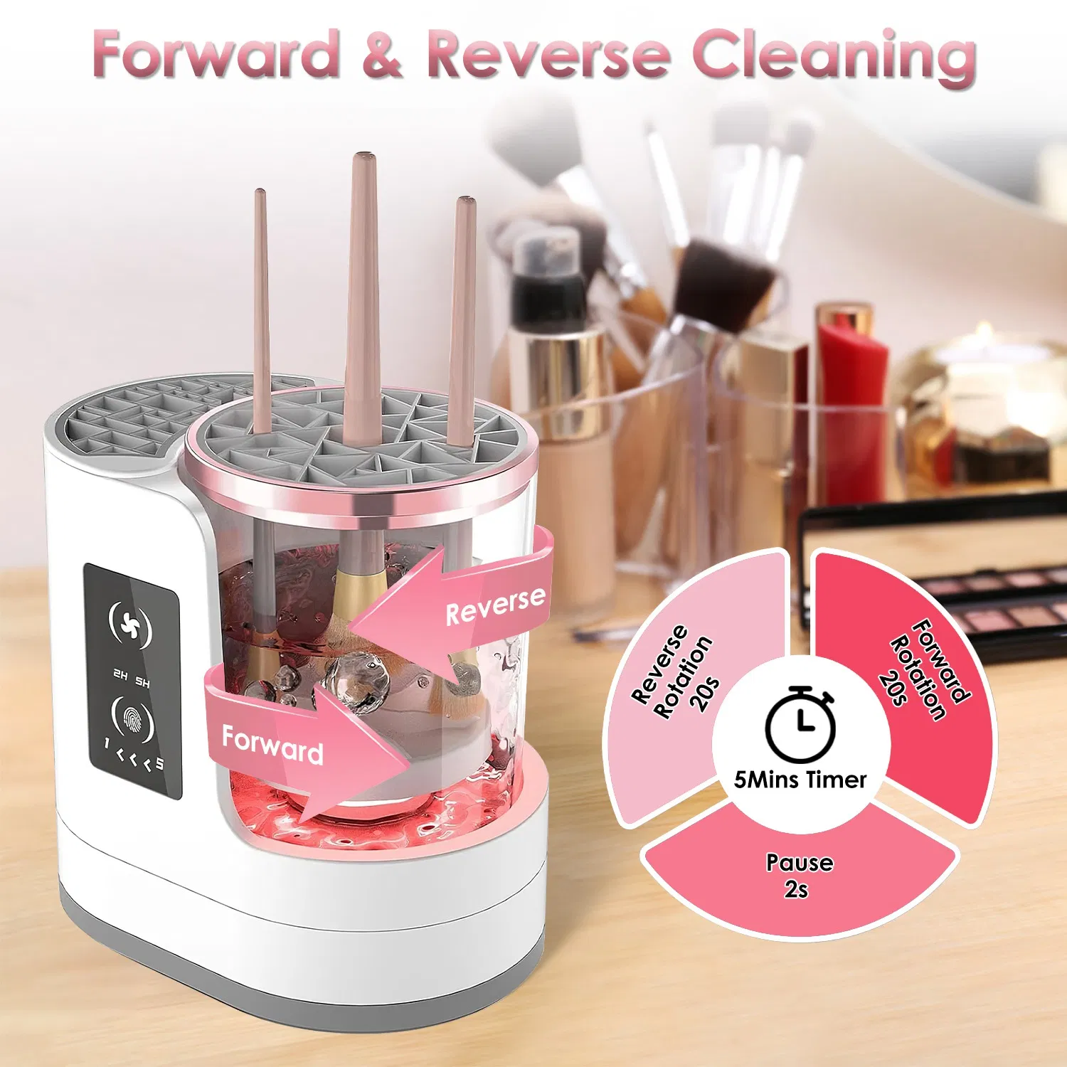4 In 1 Electric Makeup Brush Cleaner USB Powered Automatic Brush Blender Machine with Timer Digital Display Cleaning Drying UV Disinfection Brush Storage For All Types of Brushes photo 6