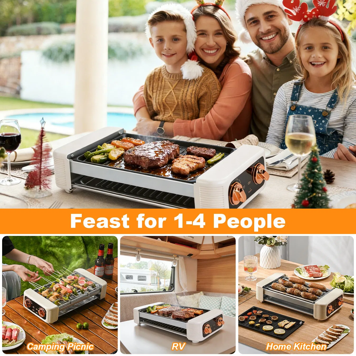 3 In 1 Electric Hot Dog Roller Machine with Grill & Griddle 6-Roller Hot Dog Cooker Smokeless Non-Stick Indoor Outdoor with 3 Temp Levels for BBQ Sausages Skewers Burgers Vegetables photo 6