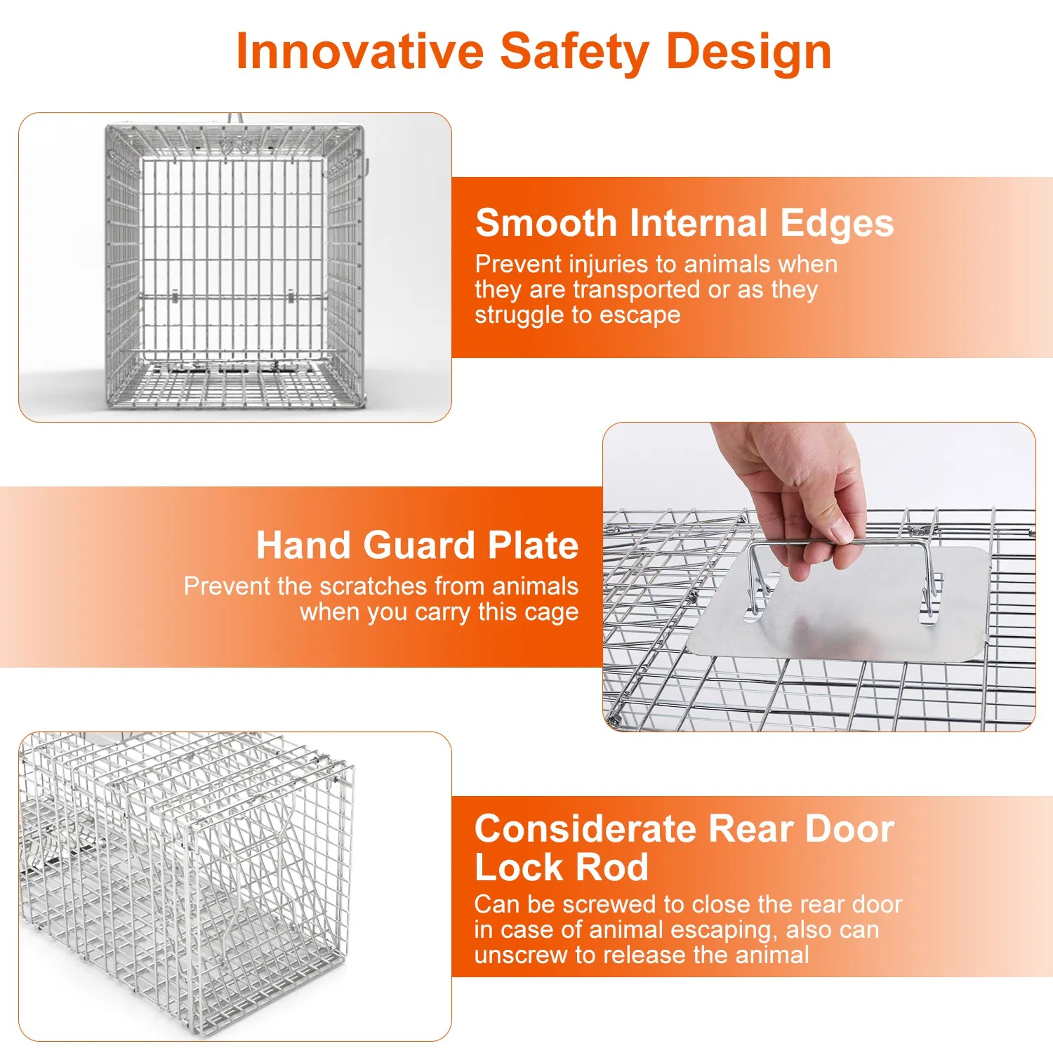 Humane Animal Trap Cage (30.51x11.02x11.81in) - Galvanized Sturdy Wire Mesh, Sensitive Trigger & Dual Doors, Handle Guard Plate, Collapsible for Raccoons, Opossums, Skunks Under 16.5lbs Indoor/Outdoor photo 4