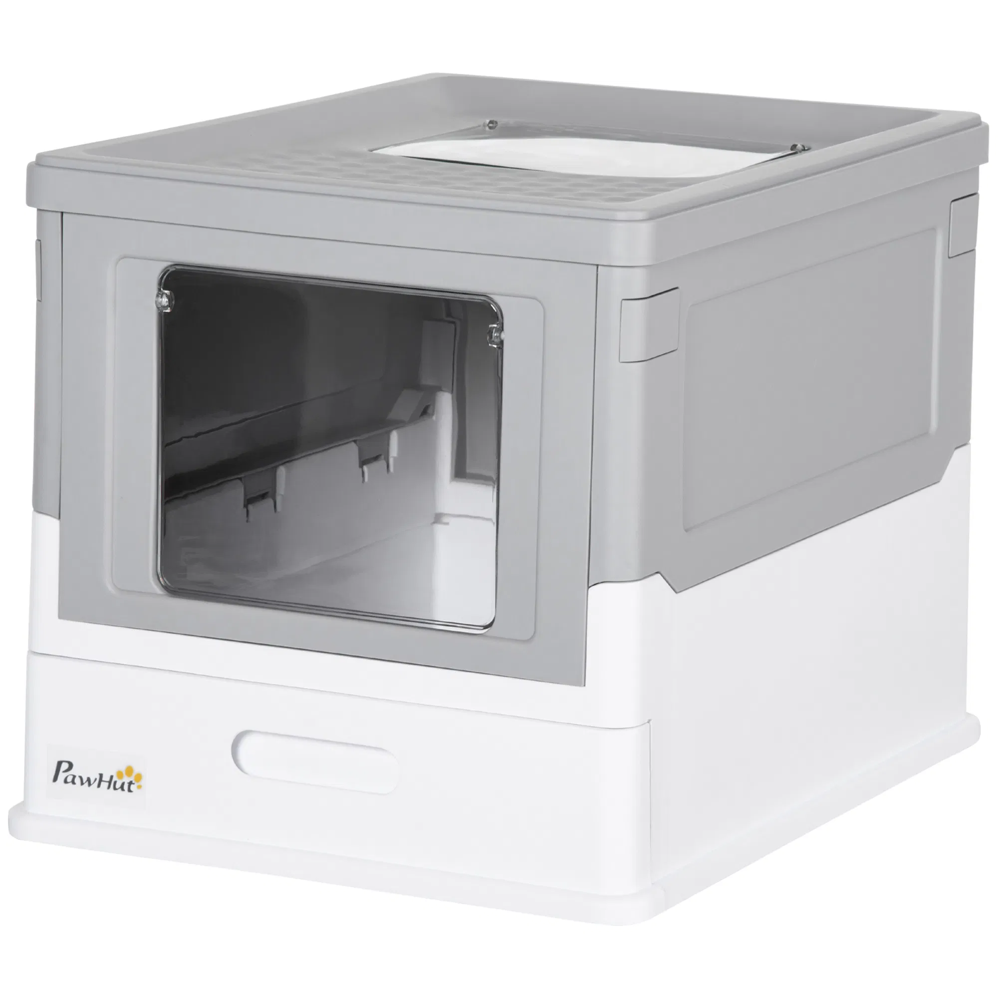 Top Entry Enclosed Kitty Litter Box with Scoop, Tray, Front Entry, Large Space, Foldable, Portable, Grey photo 1