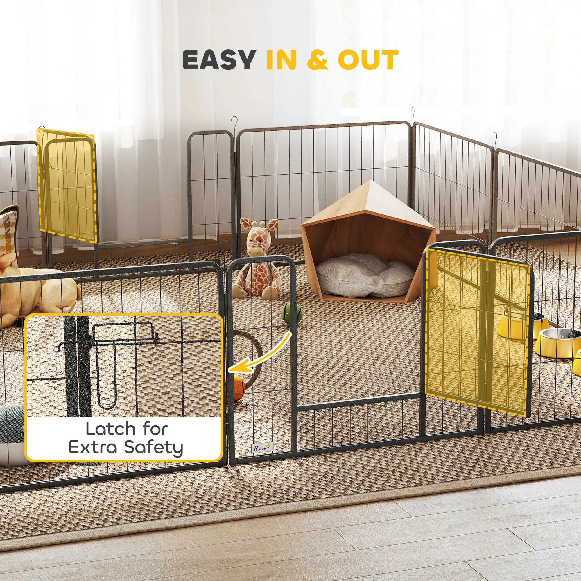 Dog Playpen, 31.5"W Heavy-Duty Metal Puppy Play Pen, Pet Exercise Fences for Outside and Indoor, DIY Design with Door for Small Dogs, 12 Panels, 23.5"H photo 5
