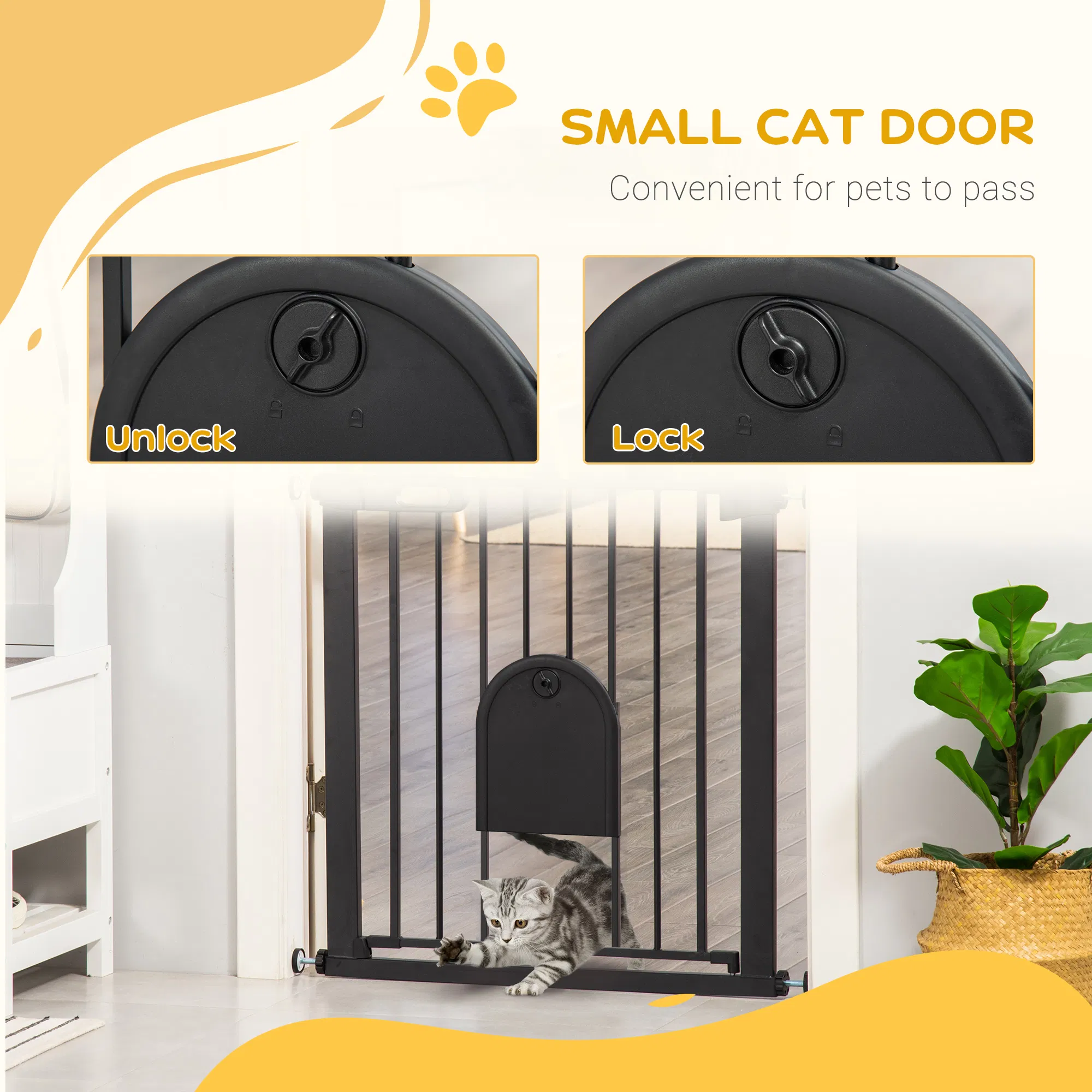 30"-32" Extra Wide Pet Gate Barrier with Small Door, 30"H Dog Gate with Safety Gate Barrier, Stair Pressure Fit, Black photo 6