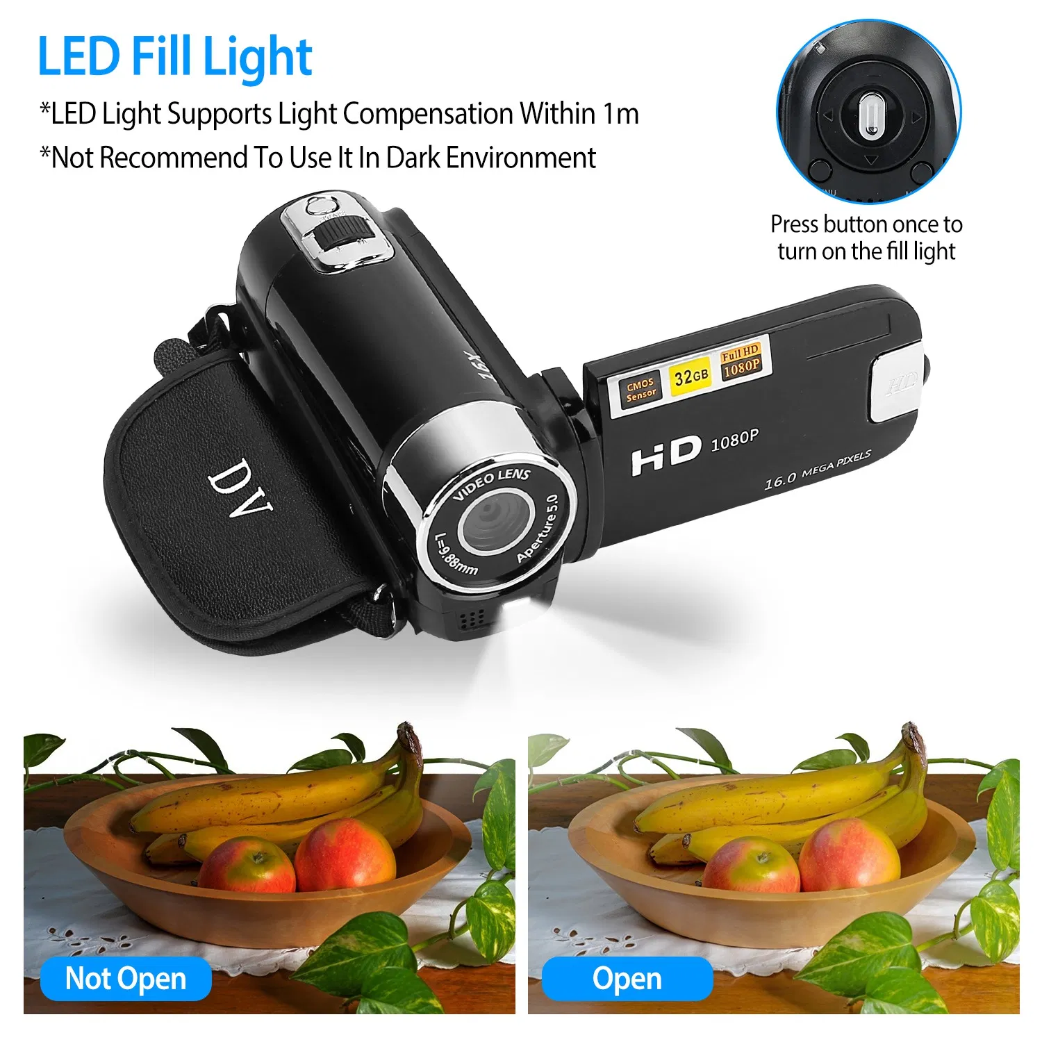 HD 1080P Digital Video Camcorder 2.7in 16X Zoom DV Camera 270° Rotation Rechargeable Kid Camera w/Fill Light Selfie photo 8