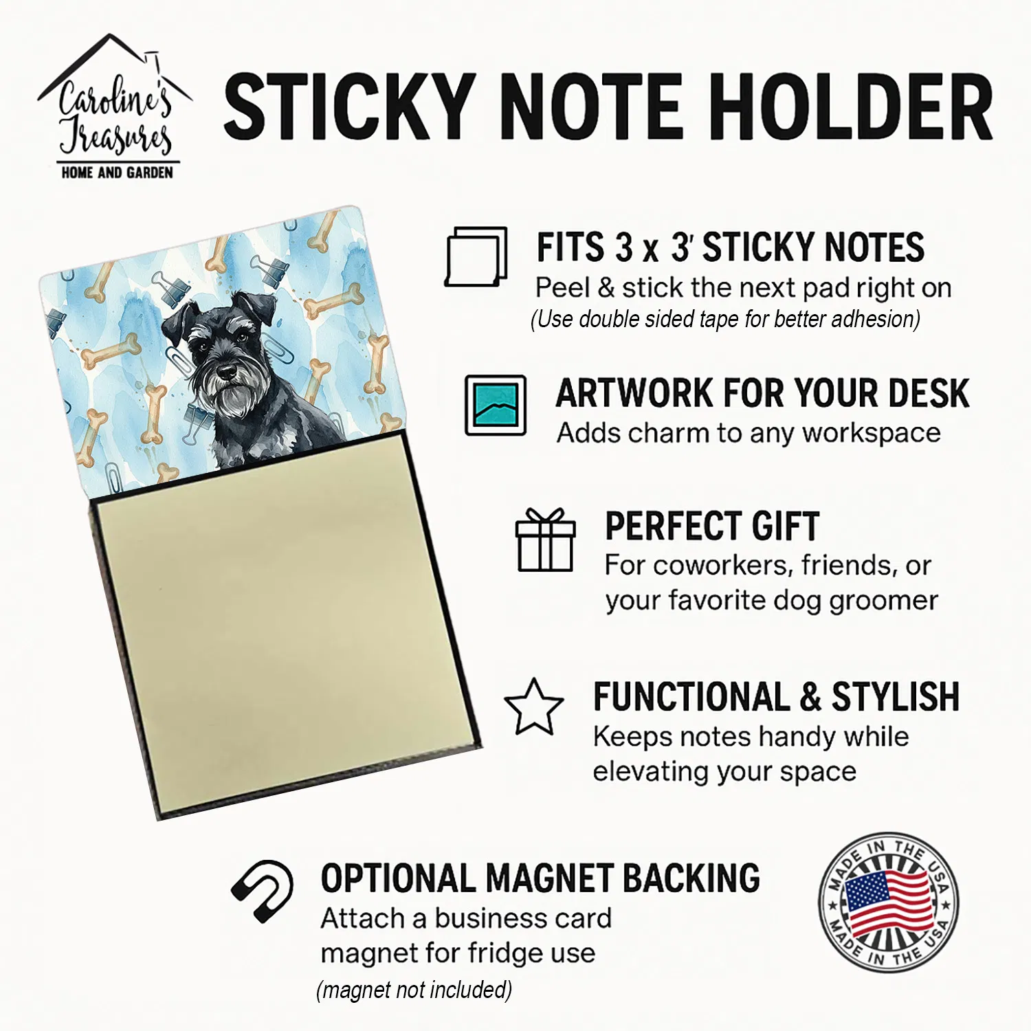 Black Miniature Schnauzer Coworker Watercolor Sticky Note Holder Refillable Dispenser Desk Accessory 3x3 Pad Gift photo 7