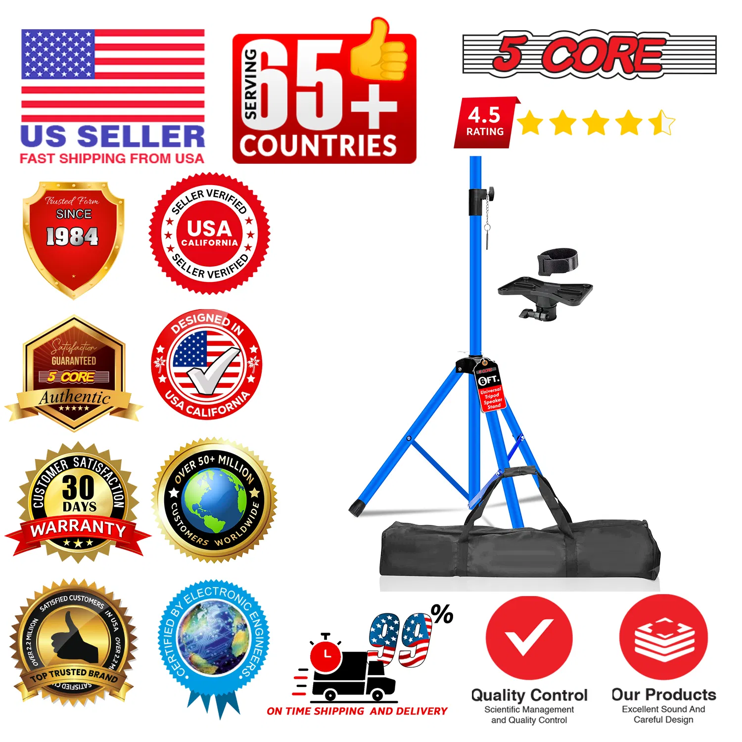 5 Core Speaker Stand Tripod Floor Heavy Duty Adjustable Up to 72 Inch DJ Studio Monitor Stands Pole Mount photo 3