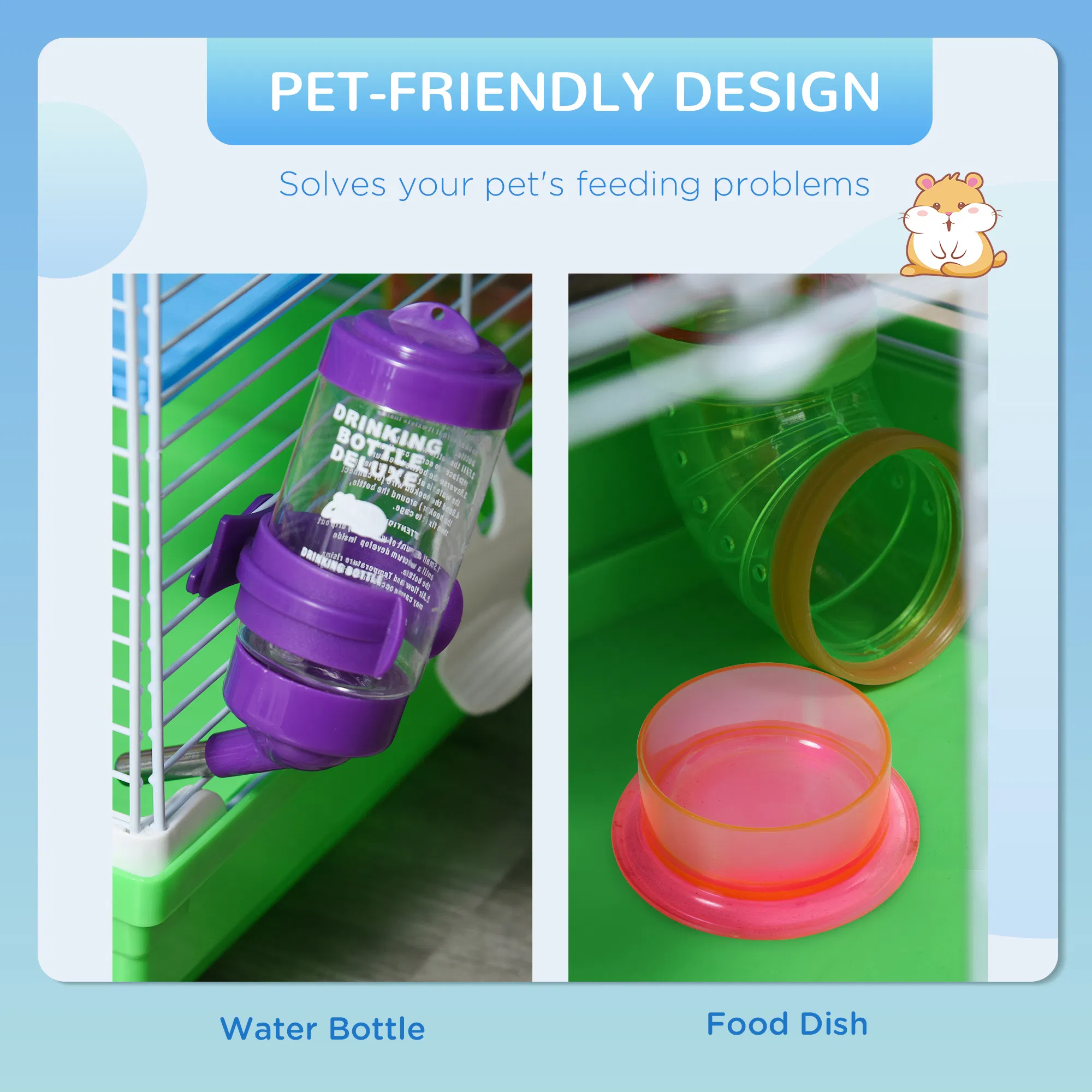 5 Tiers Hamster Cage Portable with Exercise Wheels Play Tube Water Bottle Dishes House Ladder for Gerbils, Green photo 6