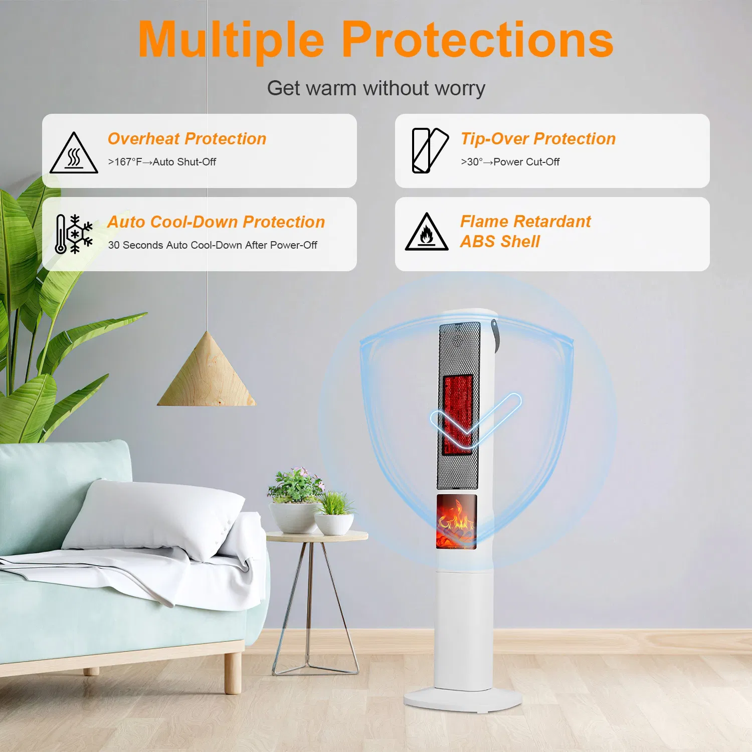 3-in-1 Quiet Space Heater - 120° Wide Coverage, 3D Fireplace Effect, Timer & Remote, Portable Indoor Heater with Multiple Protections photo 2