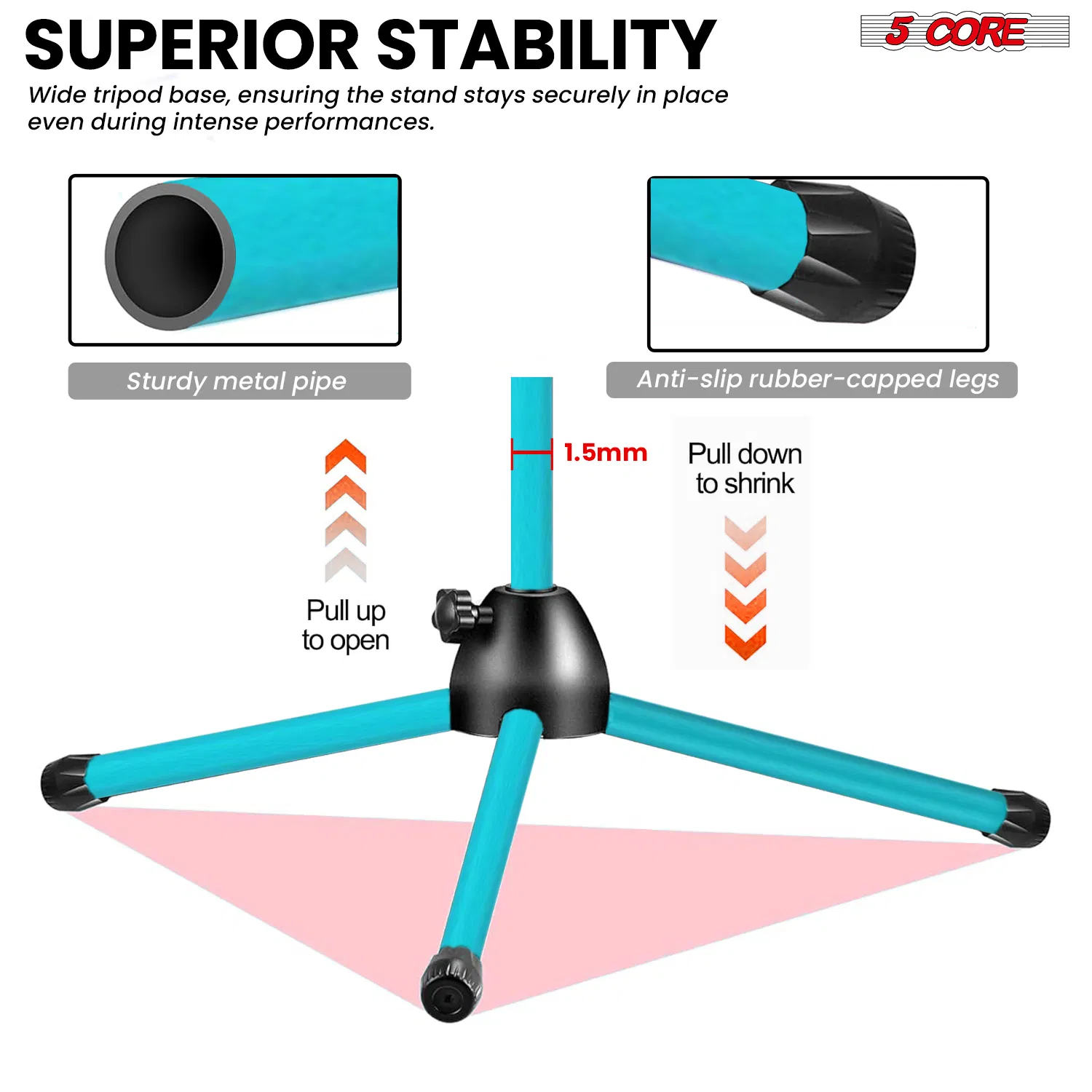 5 Core Tripod Mic Stand Floor 2Pcs Adjustable 18 to 72 Inches Sturdy Boom Arm Holder Microphone Stands Pedestal Para Microfono for Singing photo 6