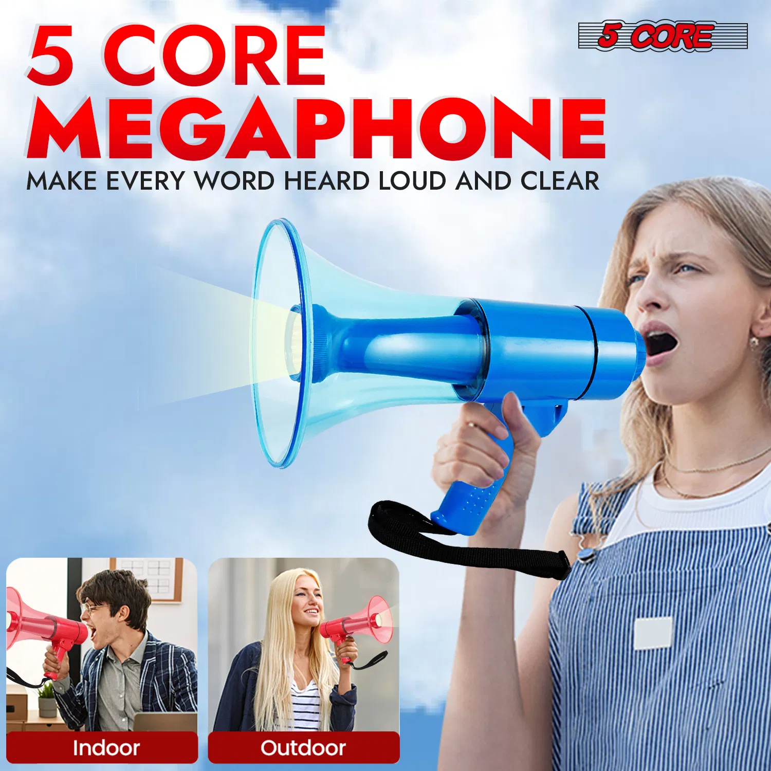 5 Core Megaphone 50W Waterproof Bull Horn PA Speaker w 800Yard Range Flashlight Loud Siren Voice Amp photo 8