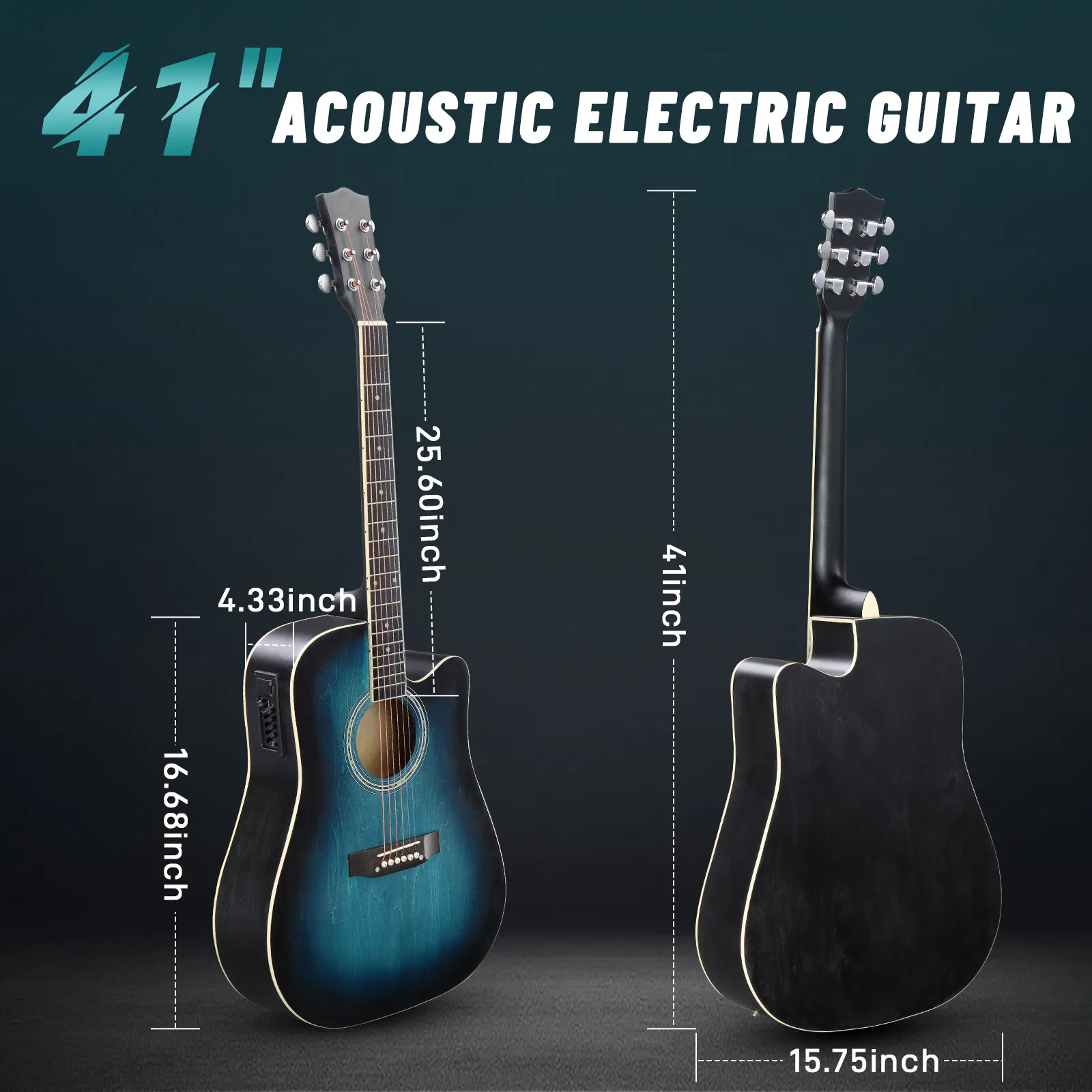 [Don't sell on Amazon]KMA101 41-inch basswood top matte binding folk guitar, equipped with 10W amplifier, gig bag, tuner and other accessories, blue rubbed photo 6