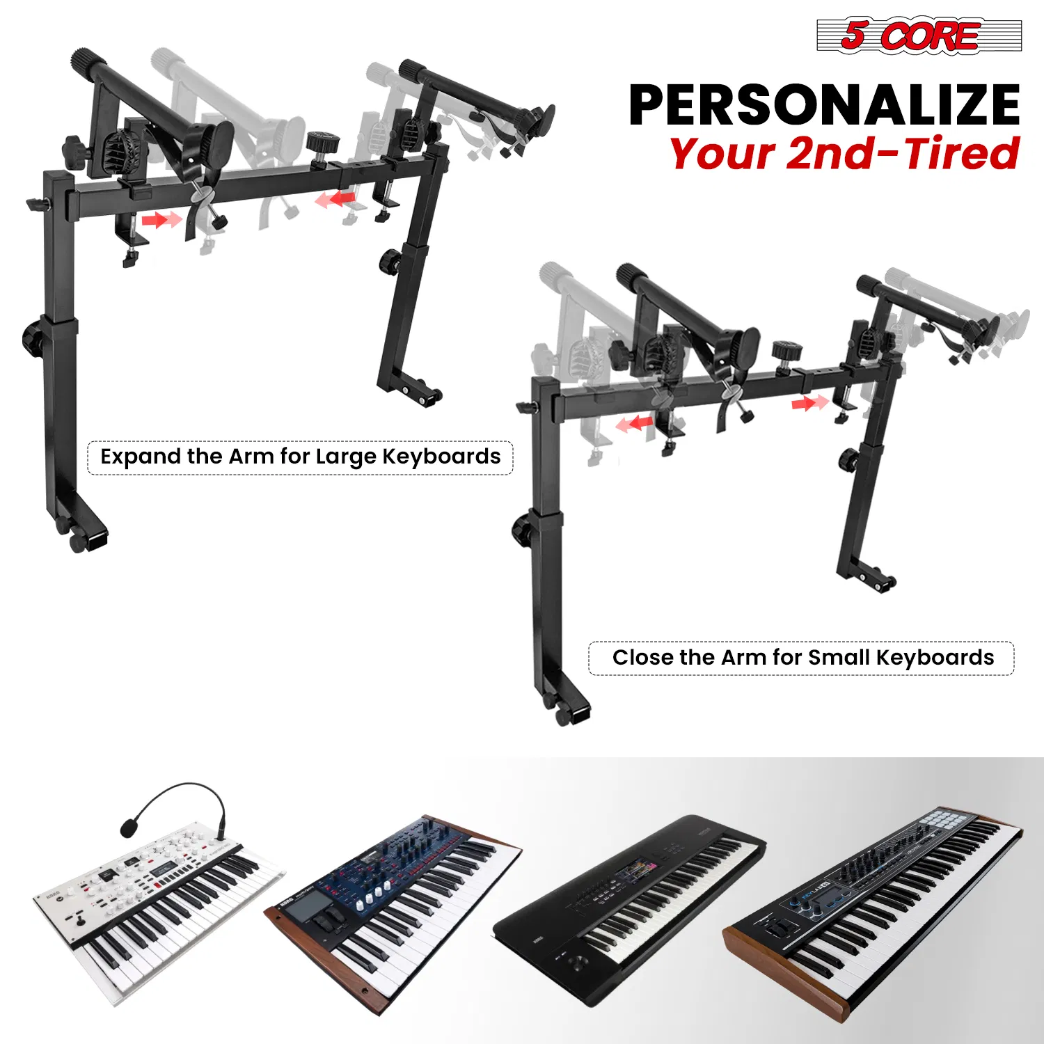 5 Core 2 tier Keyboard Stand Extension Adapter Adjustable Width 2nd Tier X-Style Piano Stands Attachment for 54 - 88 Key Music Keyboards, Z Style & Double Stand Extender photo 5
