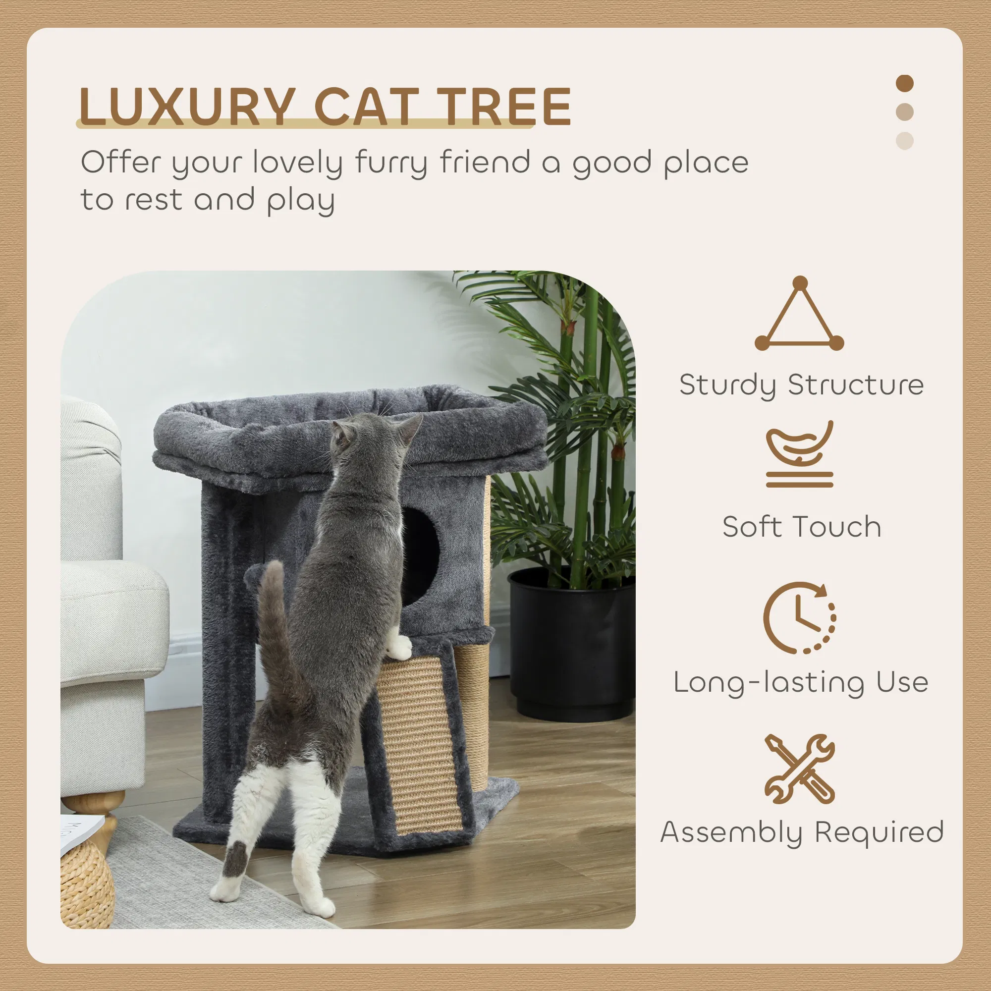 Cat Tree, Small Cat Tower with Perch, Scratching Post, Cat Condo, Toy Ball for Kitty, Indoor Use, Dark Grey photo 6