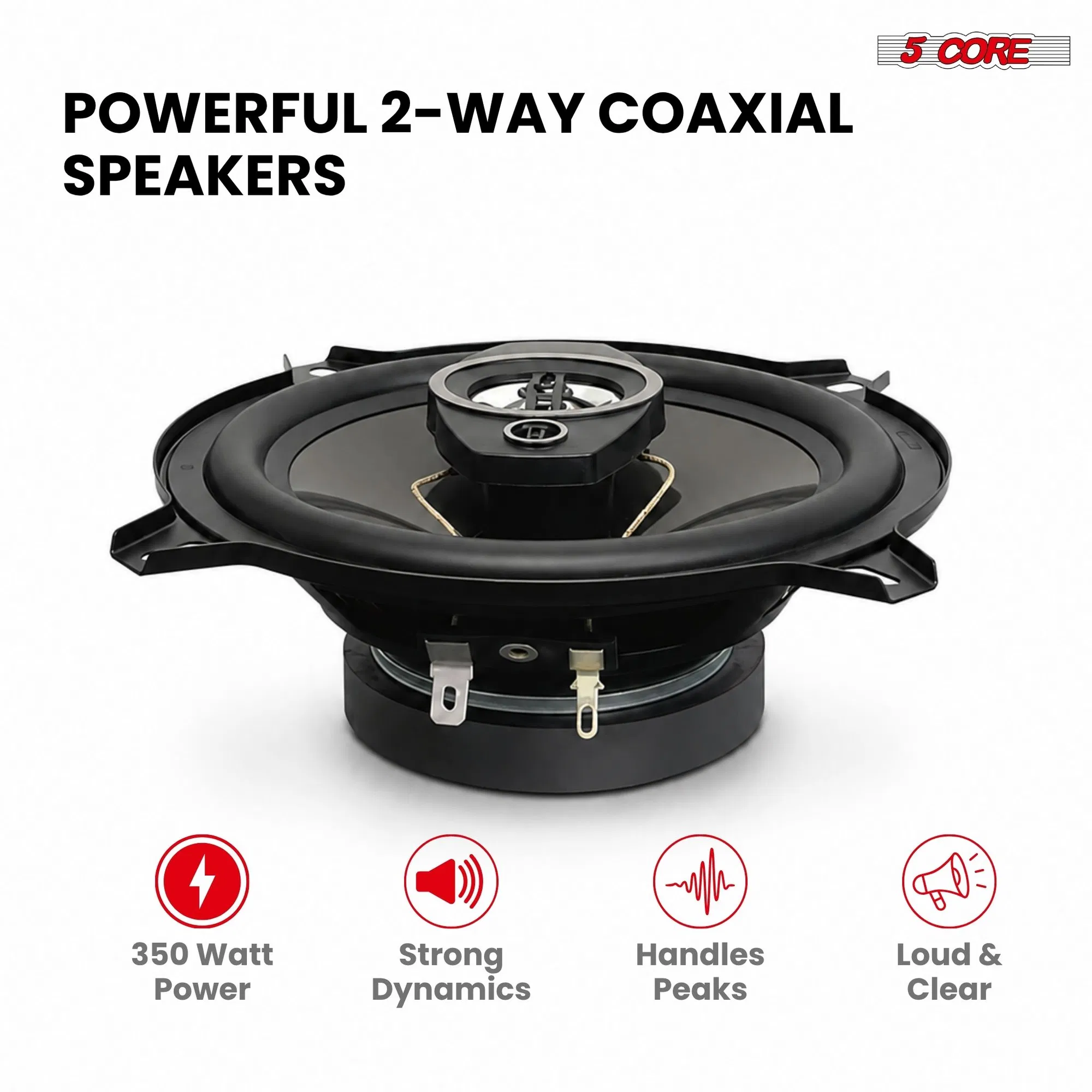 5 Core 2 Way 5" Car Stereo Speakers Pair 350W Coaxial Subwoofer w Tweeter Universal Fit Quick Deep Bass Replacement Component Speaker for Vehicle Door Side Panel photo 6