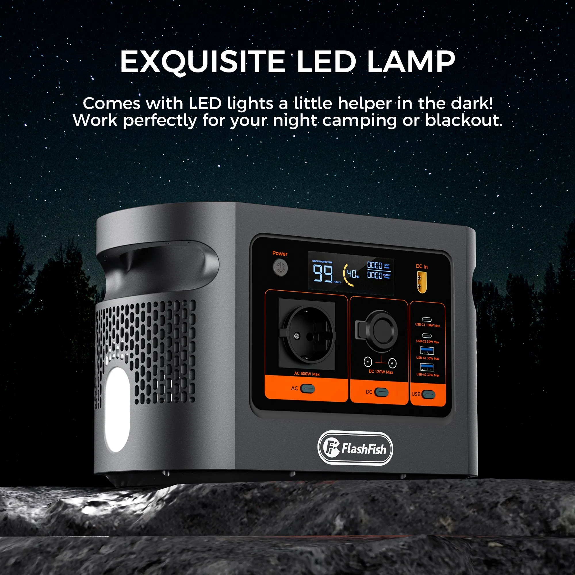 600W | 384Wh (1200W Surge) LiFePO4 Portable Solar Generator Power Station Safety Battery Pack, LED Light | 250W Fast Charging | Smart Display | Smart Temperature Control, Suitable for Home, Camping photo 7