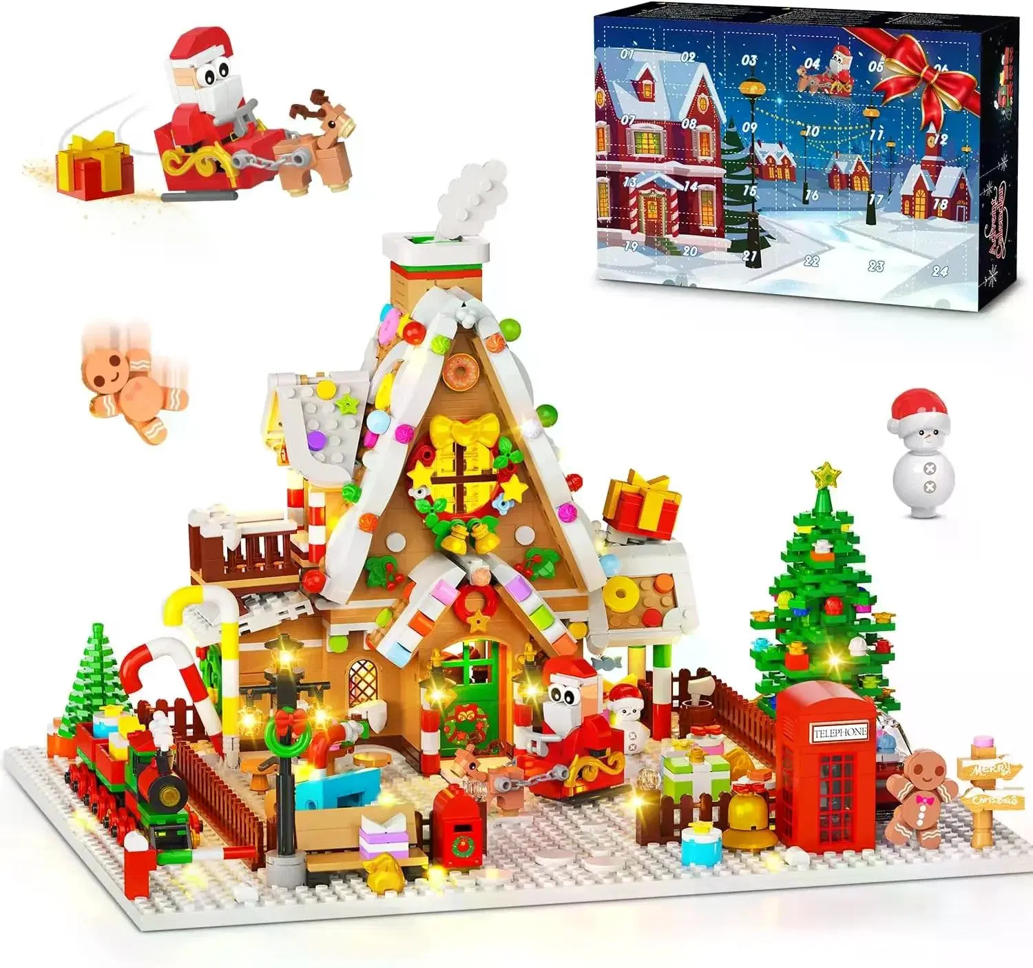 1642-Piece Mini Gingerbread House Advent Calendar, 3.6mm Building Block Christmas Countdown Set with Warm LED Lights, 24-Day Holiday Village Gift photo 1