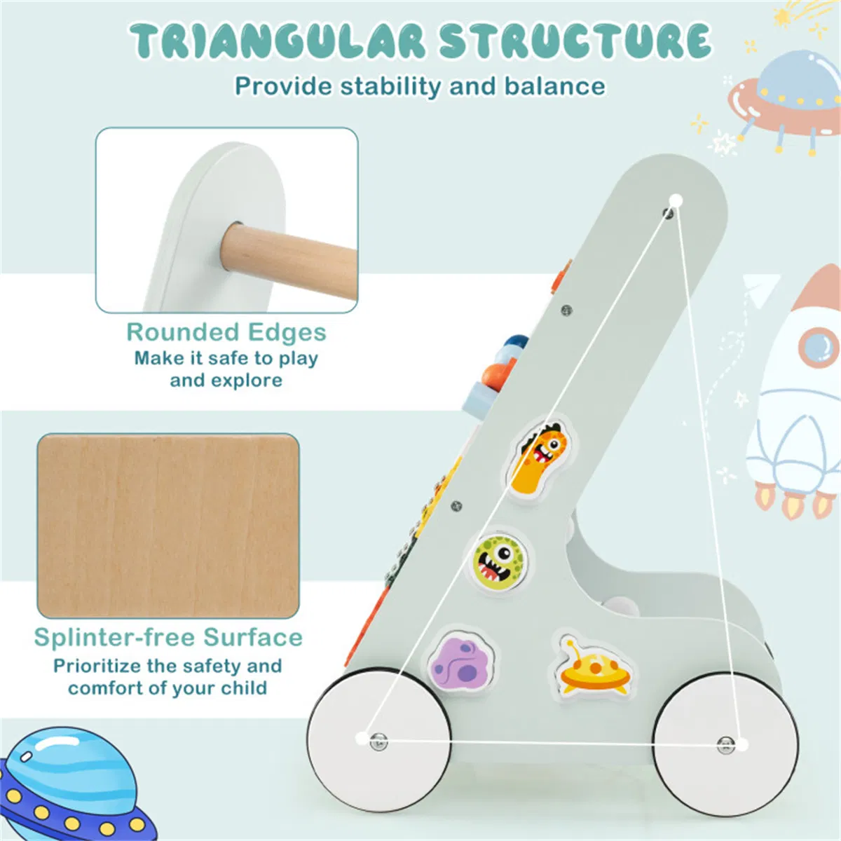 8-in-1 Wooden Baby Walker Push and Pull Learning Activity Center with Wheels for Toddlers 1+ Years Old photo 5