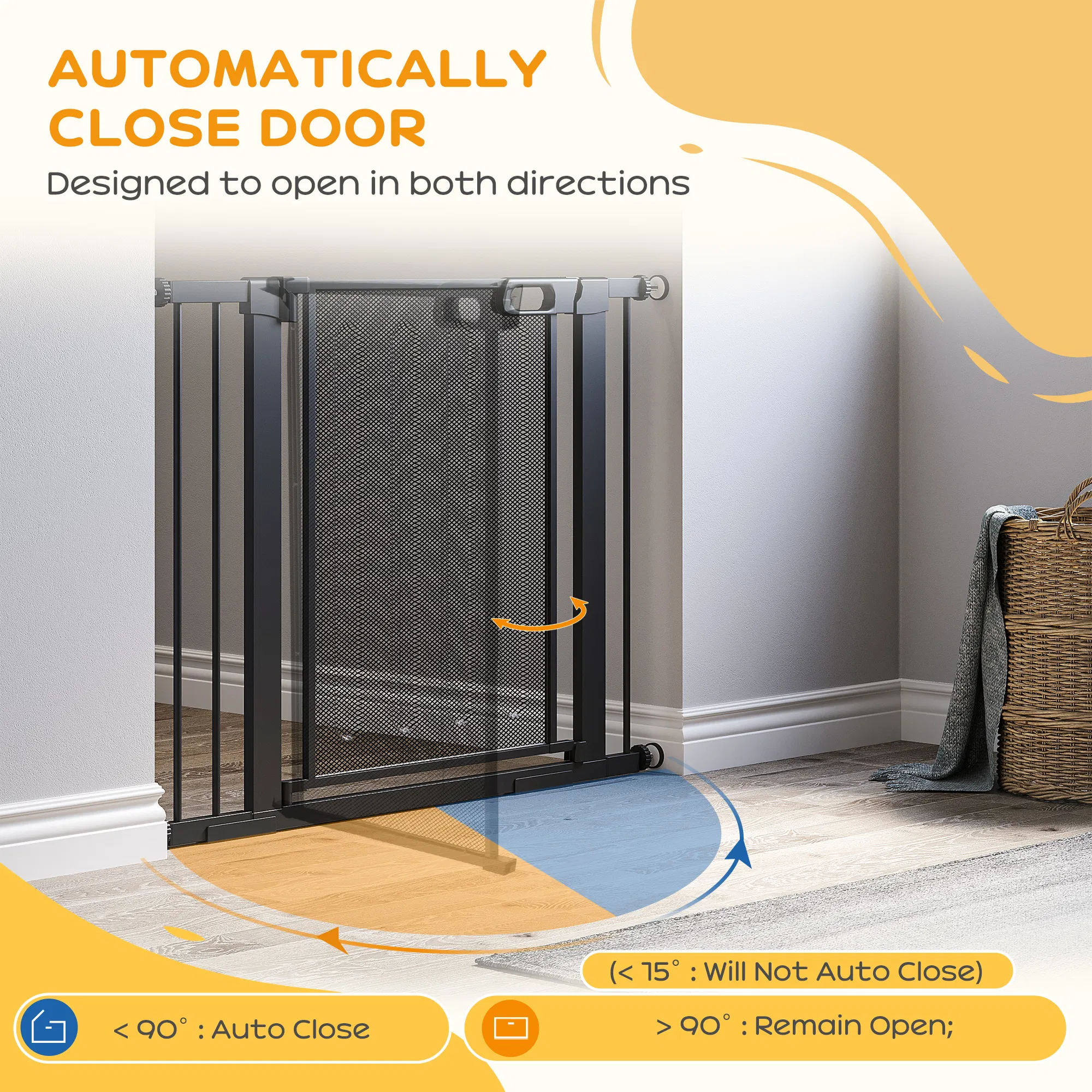 29.5"-40.6" Metal Pet Gate, Dog Gate with Auto Closing Door, Double Locking, for Doorways, Stairs, Hallways, Black photo 5