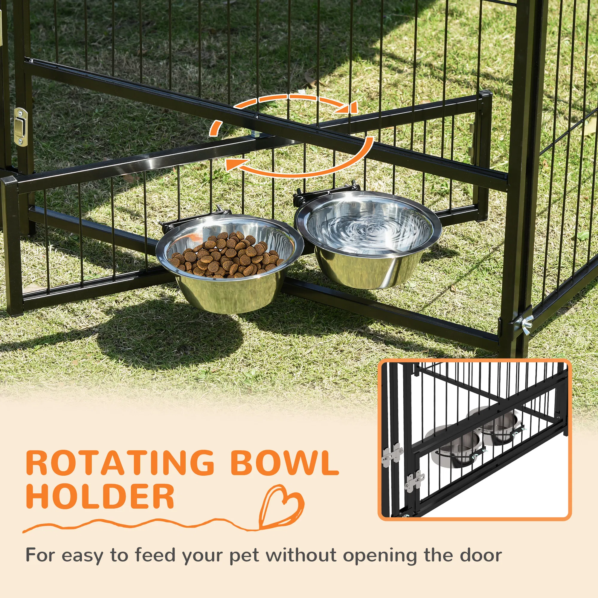 4.6' x 4.6' x 5' Outdoor Dog Kennel with Canopy, Rotating Bowls, Coffee photo 5