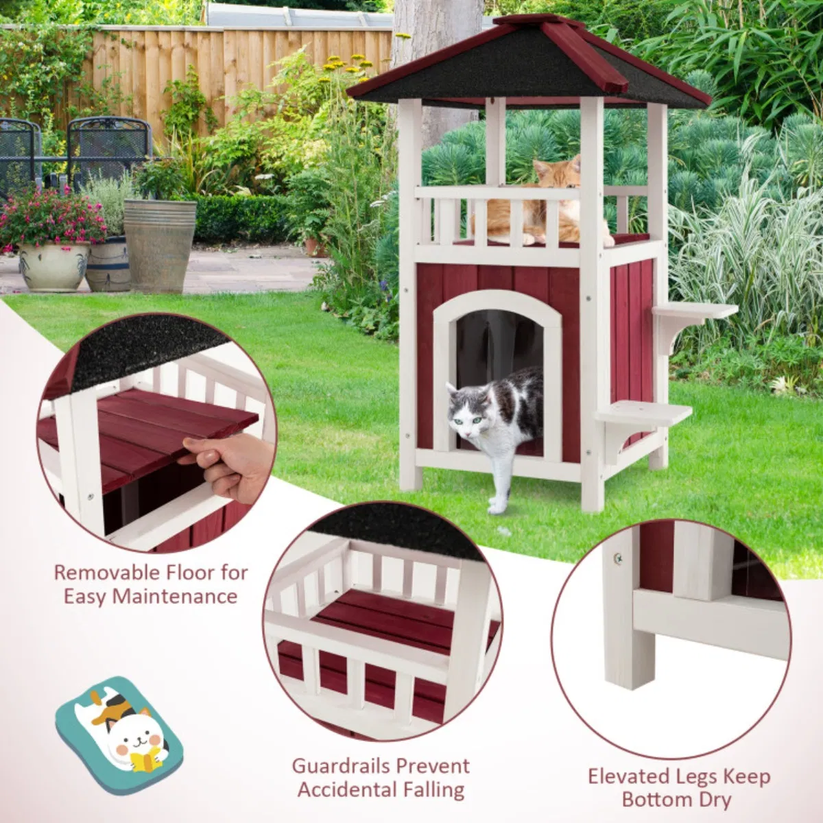 34"H Wooden Cat House photo 3