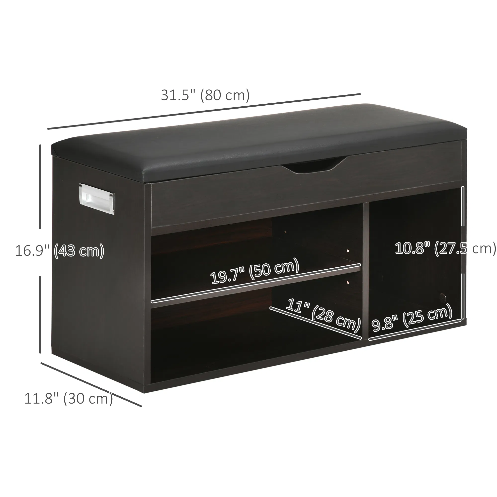 Shoe Bench Entryway Storage Rack with Padded Cushion, Hidden Storage for Hallway, Living Room, Black photo 5