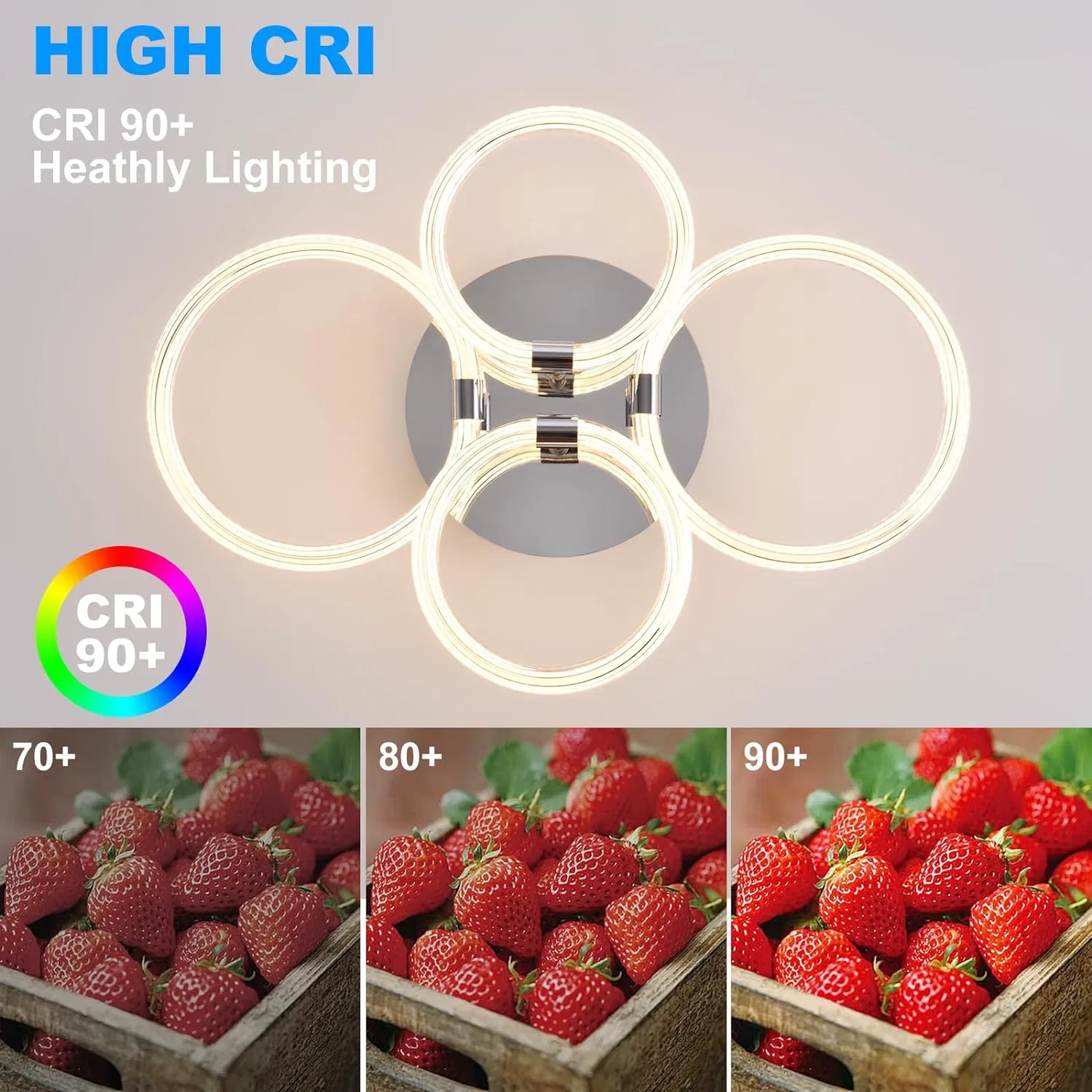 Modern LED Flush Mount Ceiling Light with Dimmable Remote Control, 6Rings Acrylic for Bedroom, Living Room, Kitchen, Office Lamps (4 heads)[Unable ship weekends, TK/TEMU only for pickup] photo 8