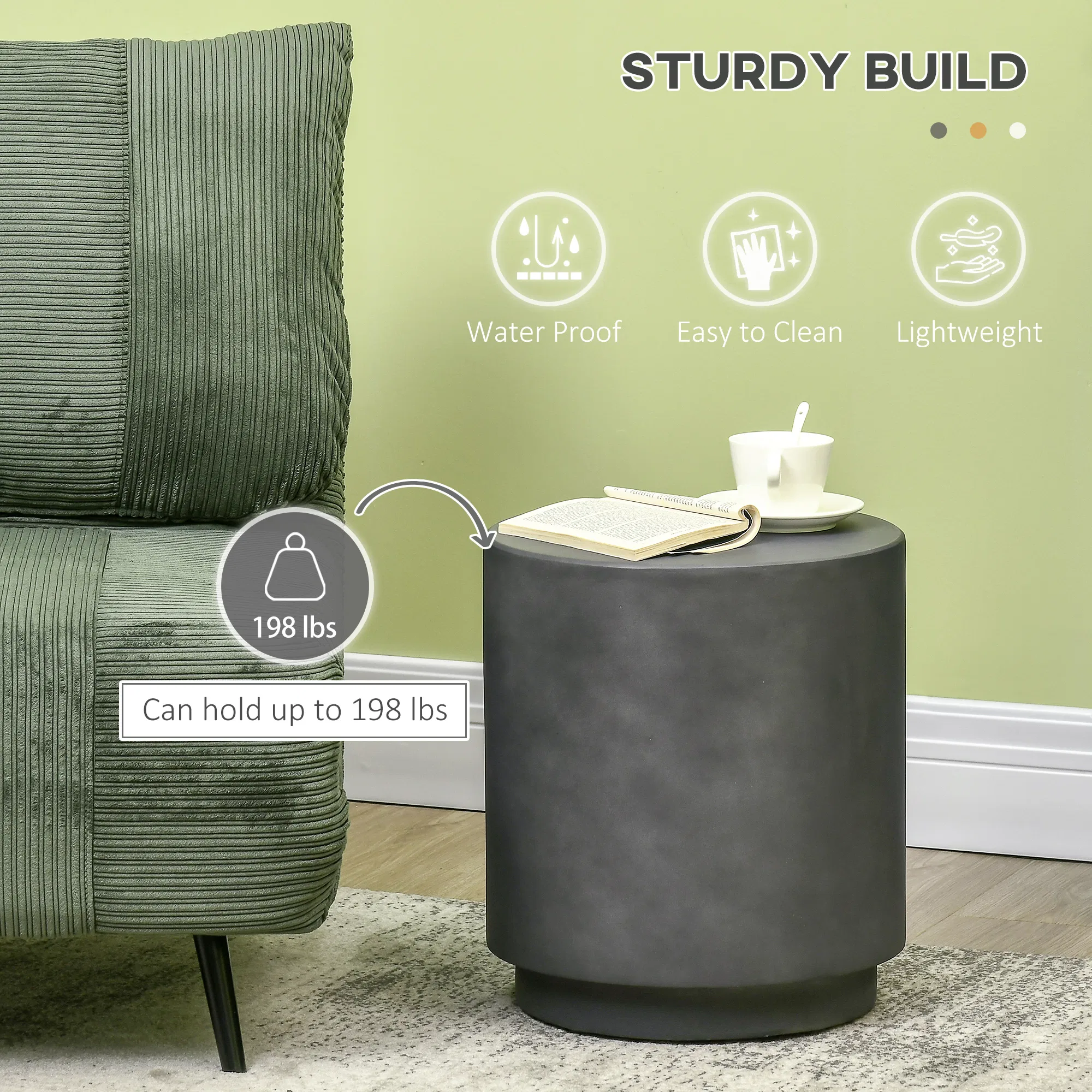 Terrazzo Finish Side Table, 17" Round End Table for Indoor and Outdoor, Charcoal Grey photo 5