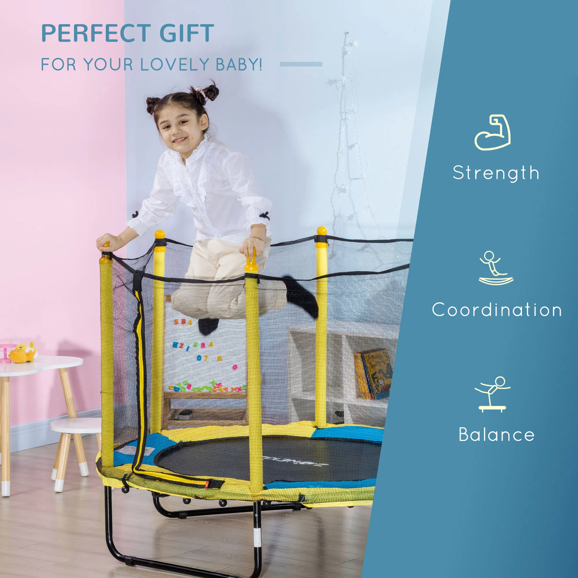 4.6FT Trampoline for Kids with Enclosure Net for Ages 3-10, Indoor Outdoor Use, Yellow photo 5