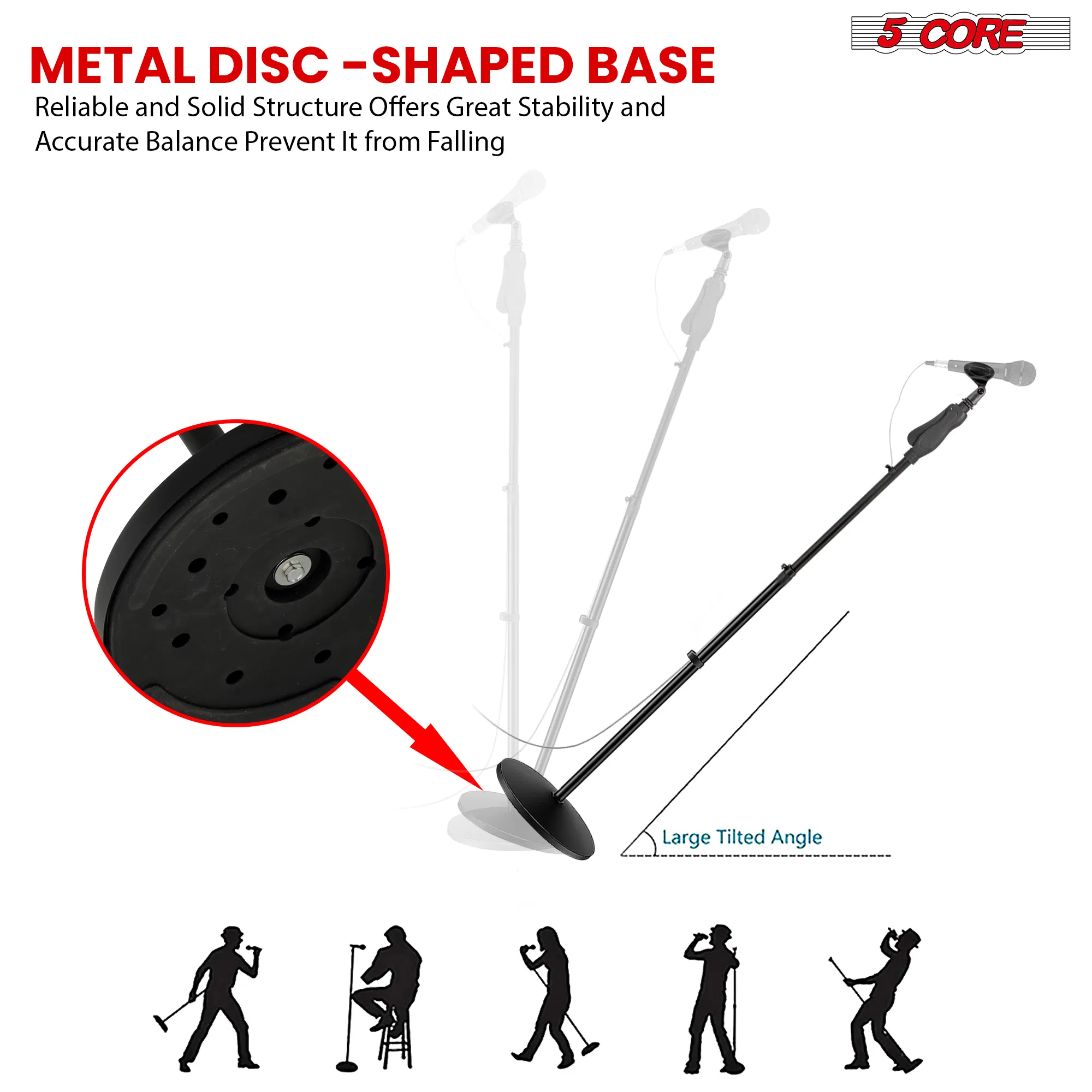5 Core Microphone Stand Floor Height Adjustable Mic Holder Round Base photo 2