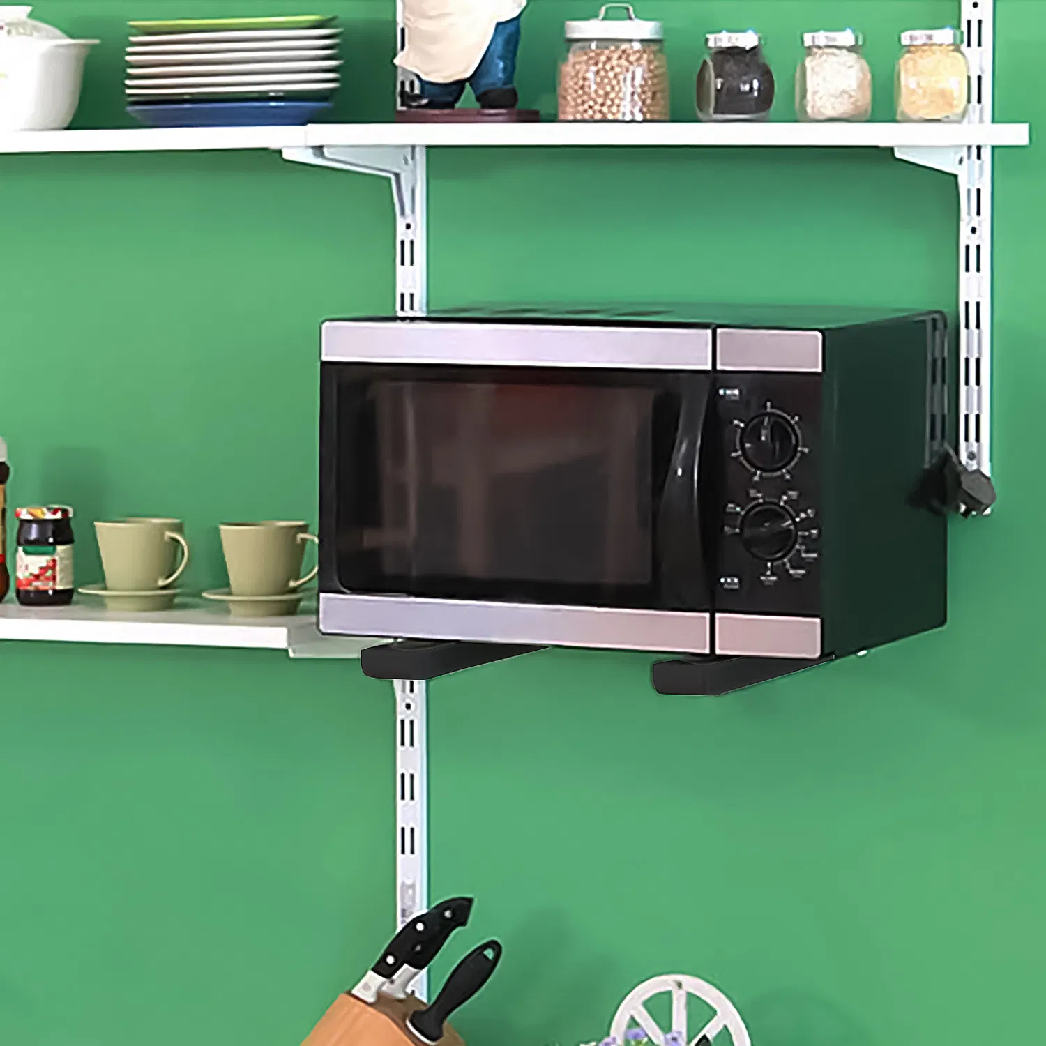 Multi-Functional L-Shape Wall Mount Bracket, Adjustable Retractable Microwave Shelf, Heavy-Duty Anti-Rust Steel Storage Rack for Indoor & Outdoor Use photo 2