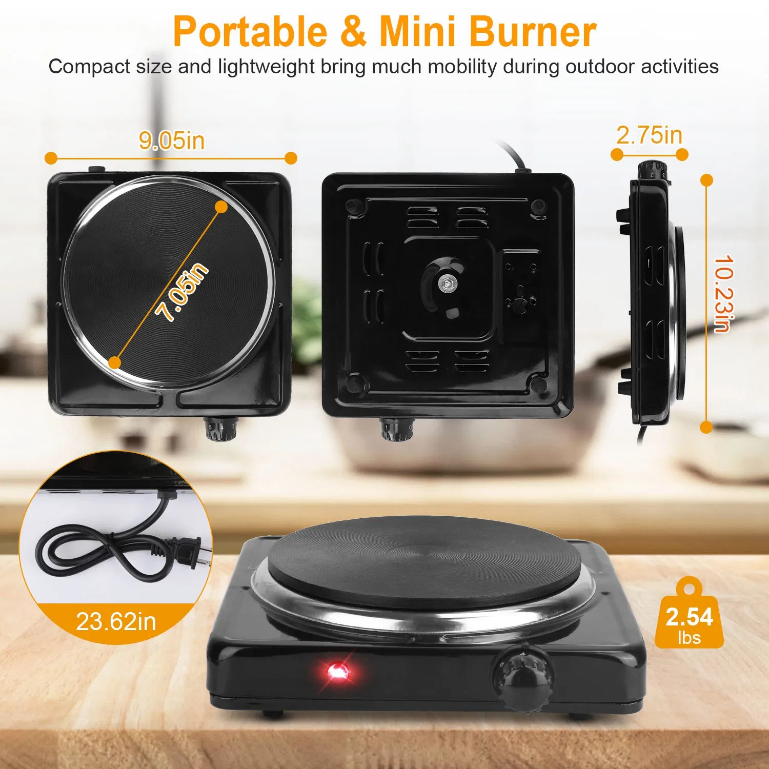 1500W Electric Single Burner Portable Heating Hot Plate Stove Countertop RV Hotplate with Non Slip Rubber Feet 5 Temperature Adjustments photo 7