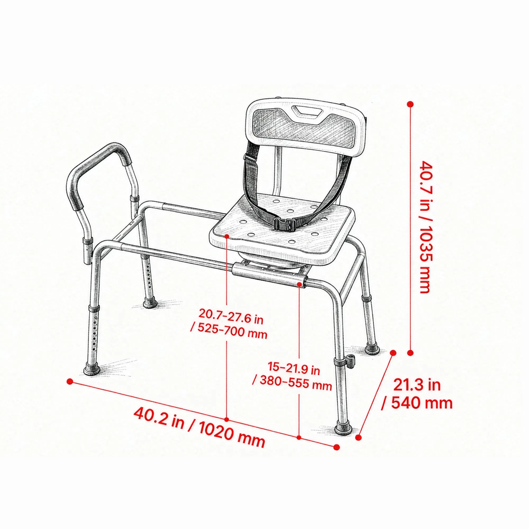 Sliding Shower Chair with Swivel Seat, 400 lbs Tub Transfer Bench with Padded Arms & Backrest, Height Adjustable, for Seniors & Disabled photo 3