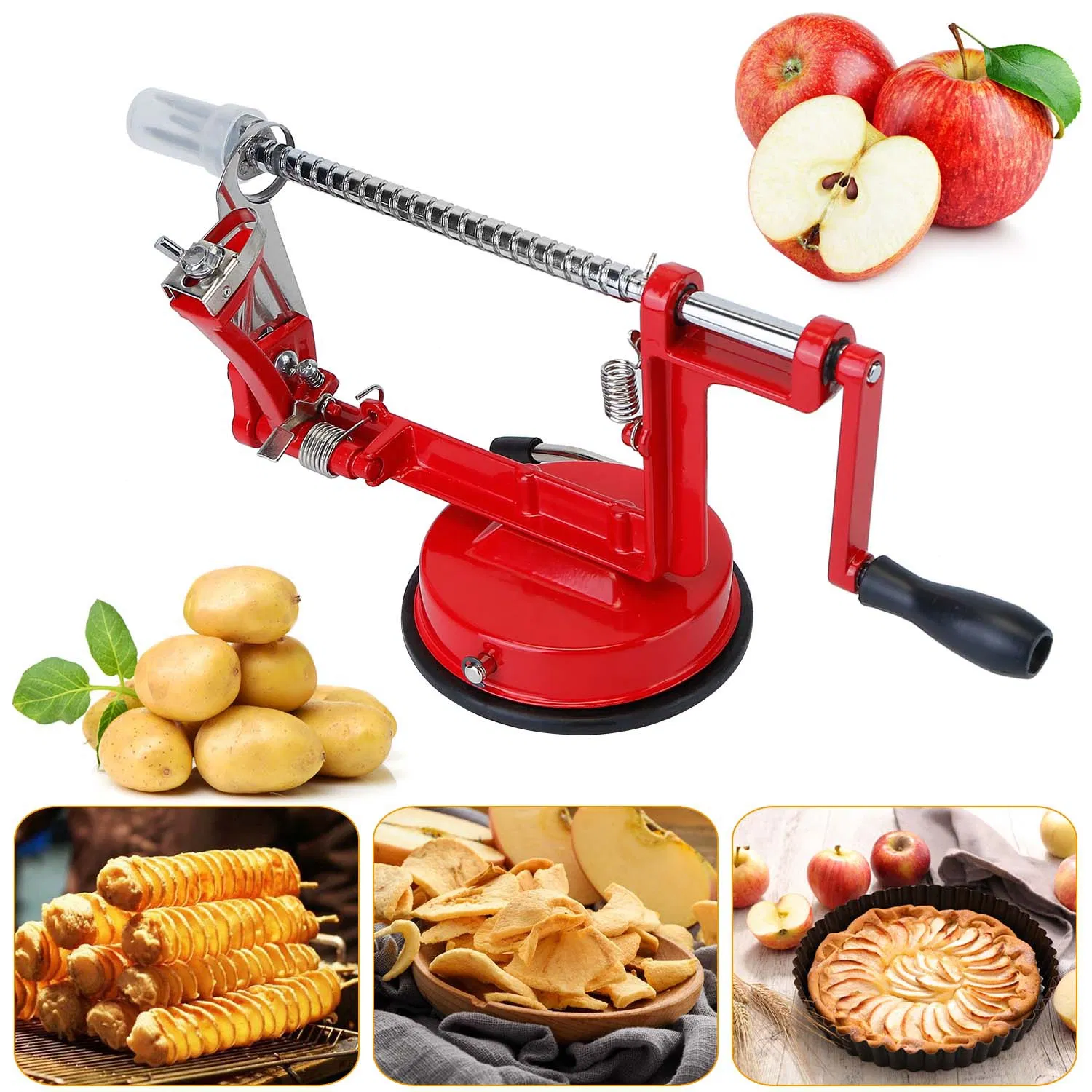 3 in 1 Apple Peeler Slicer Corer with Stainless Steel Blade, Zinc Alloy Hand Crank Fruit Peeler Machine, Strong Suction Base Easy Clean Peeling Tool for Apple Orange Grapefruit Lime photo 2
