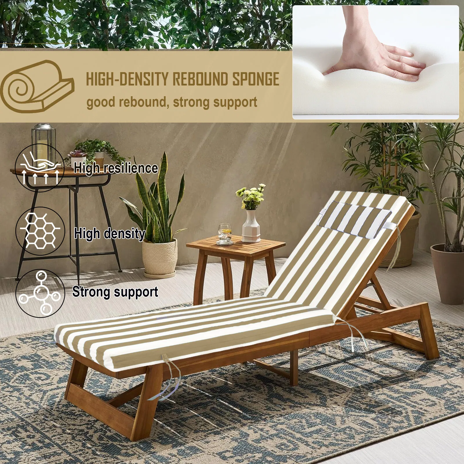 Outdoor Chaise Lounge Cushion, 72 in. x 21 in. x 3 in. Waterproof Fade-Resistant Patio Chair Pad for Pool Beach photo 4
