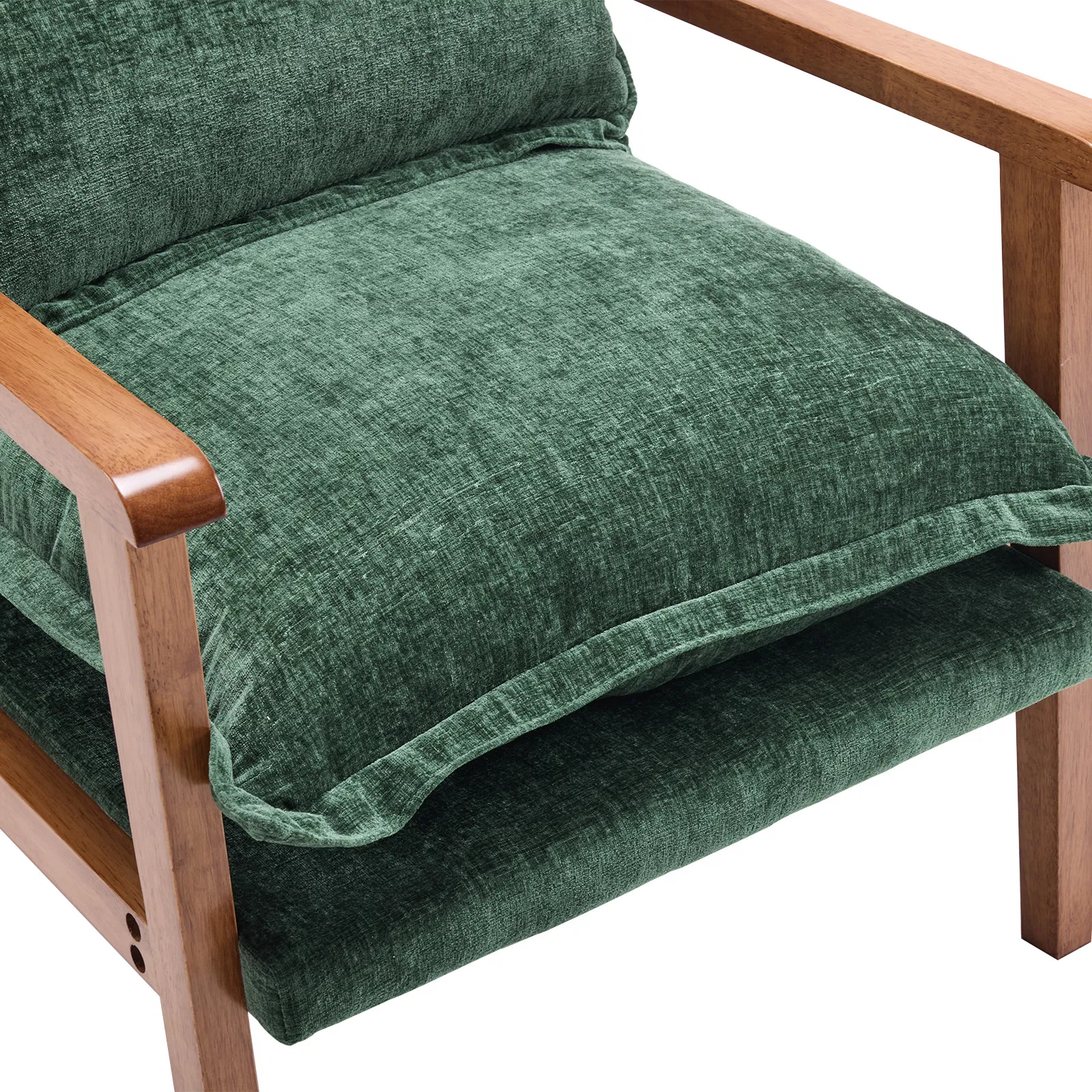 Cloud Shaped Indoor Leisure Chair with Solid Wood Armrest & Solid Wood Frame, Chenille Fabric Accent Chair with Lumbar Pillow, Single Sofa Chair Dark Green photo 6