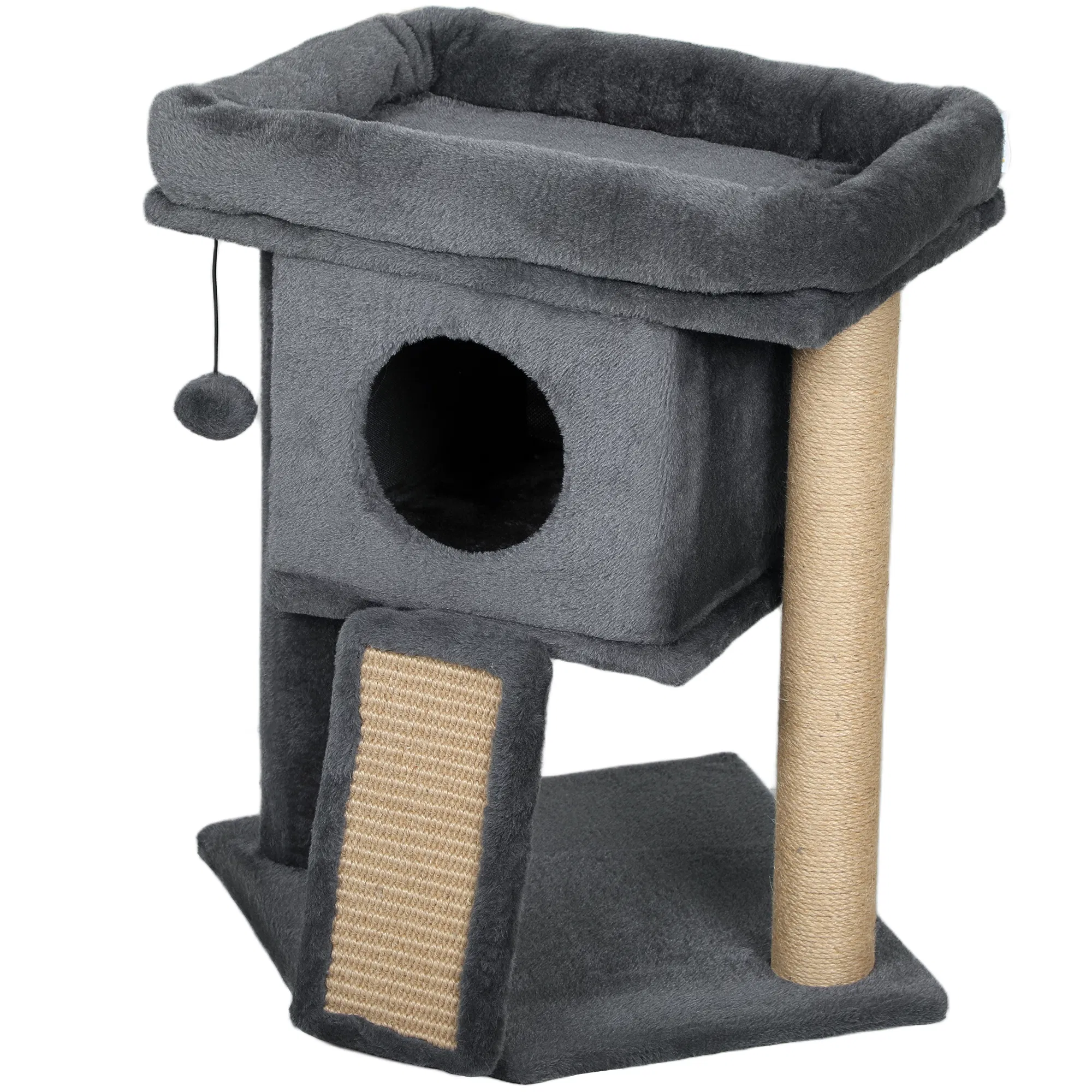 Cat Tree, Small Cat Tower with Perch, Scratching Post, Cat Condo, Toy Ball for Kitty, Indoor Use, Dark Grey photo 1