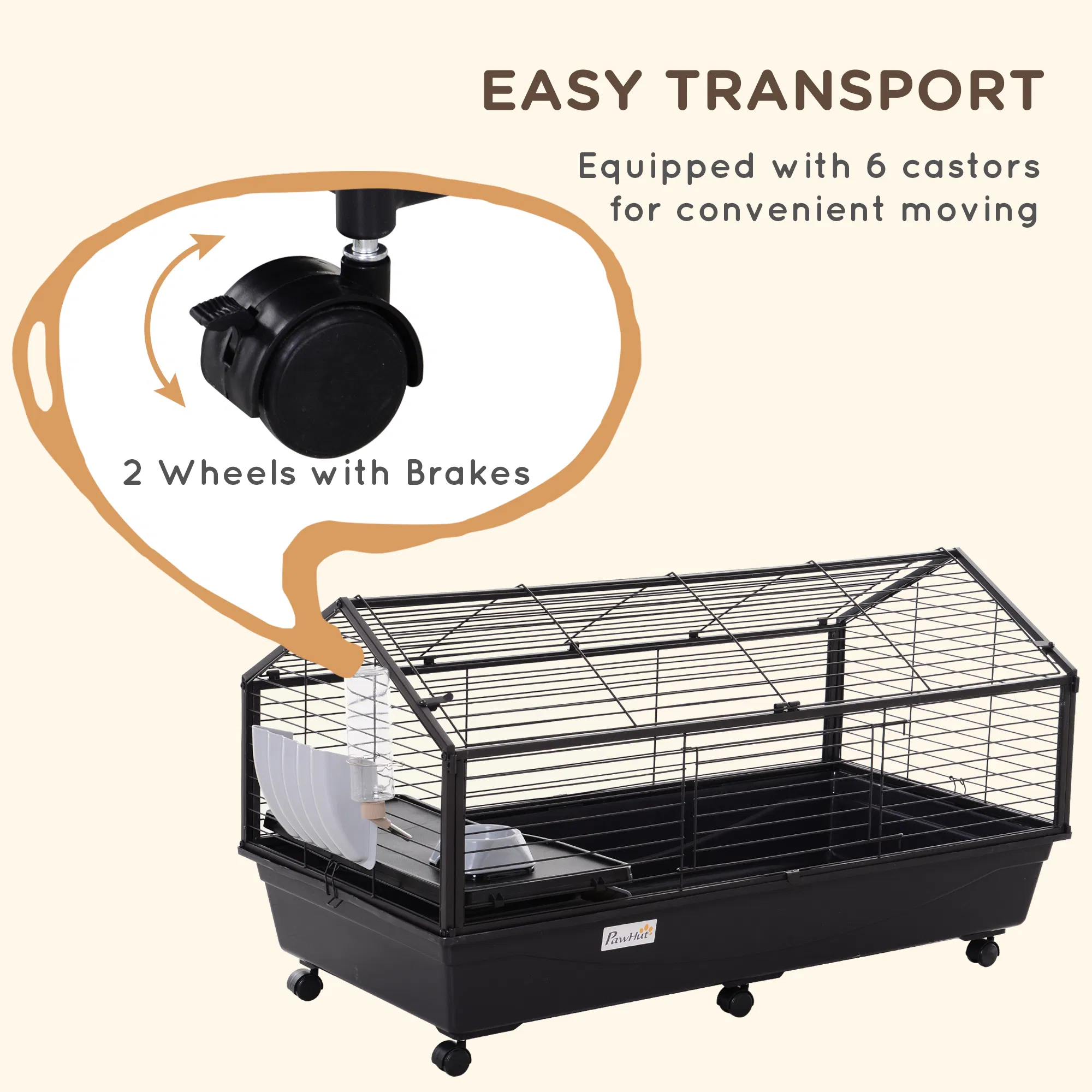 Metal Small Animal Cage, Rabbit Cage for Guinea Pig Chinchilla Hedgehog Bunny with Removable Wheels and Foldable Detachable Run Fence, 34.6" L x 50.6" W x 22" H photo 6