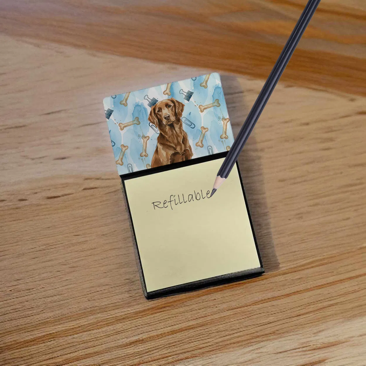 Liver Flat-Coated Retriever Coworker Watercolor Sticky Note Holder Refillable Dispenser Desk Accessory 3x3 Pad Gift photo 5