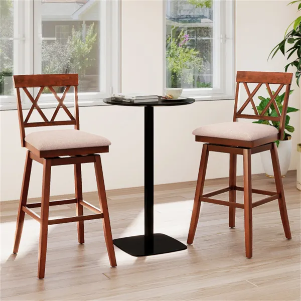 2-Pack 29" Swivel Bar Stools - Solid Rubber Wood Frame, Ergonomic Curved Backrest photo 2