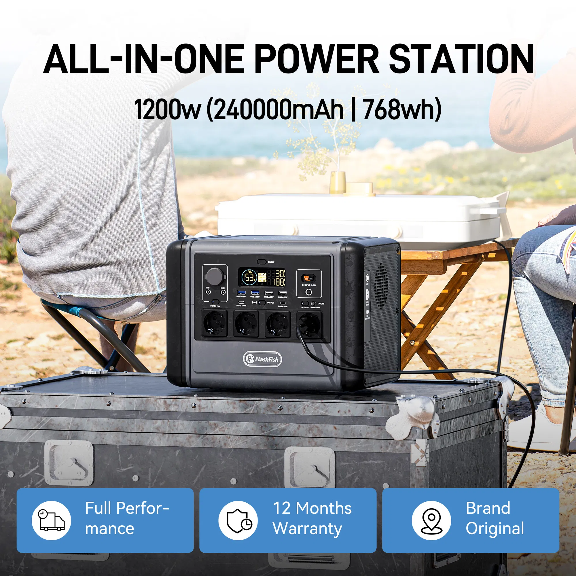 FF Flashfish 1200W Portable Power Station, 768Wh LiFePO4 High-capacity Solar Generator, Power Battery Backup With 4*AC Outputs And 6*USB Outputs, Suitable For RV Travel, Home Emergencies, Backyard photo 4