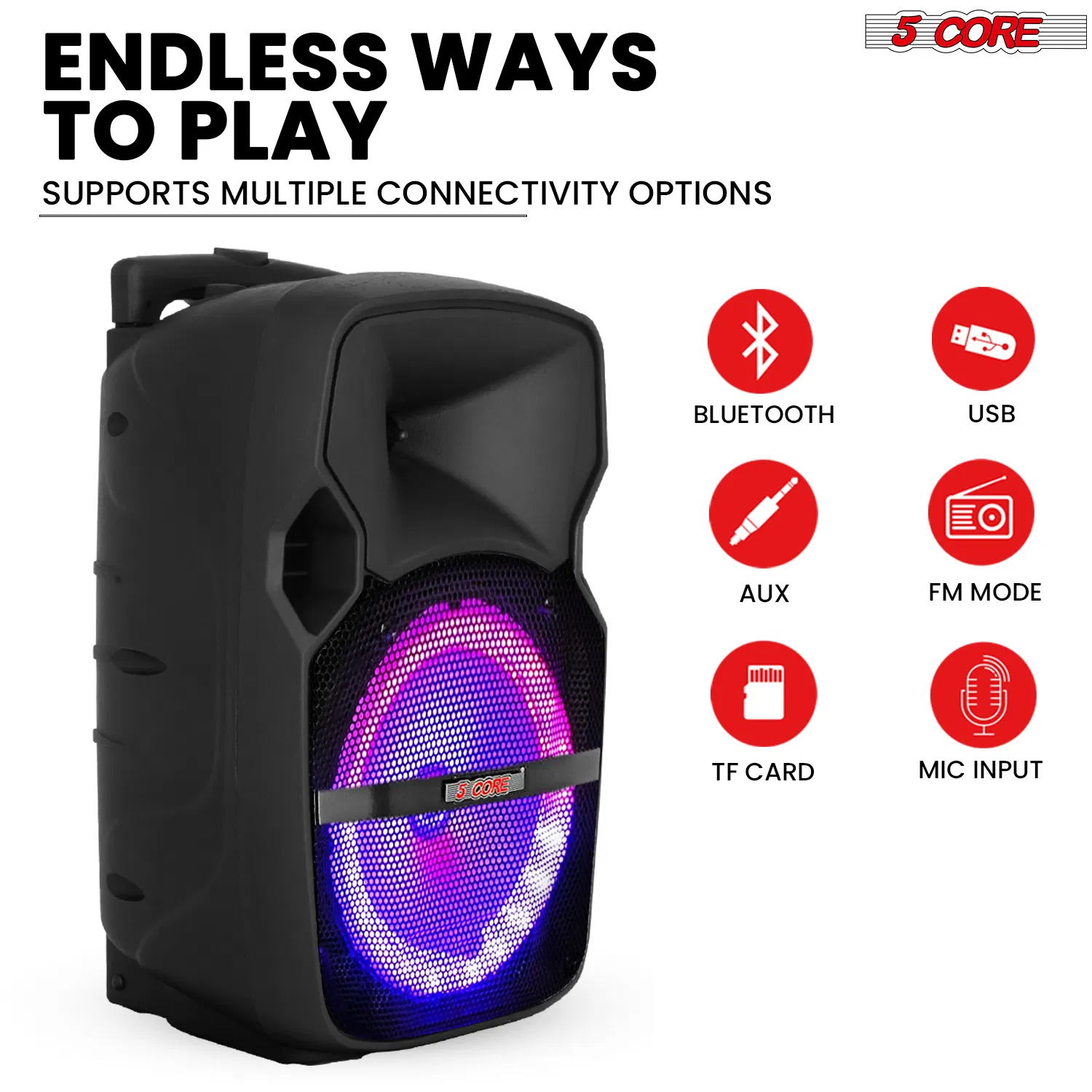 5 Core Party Speaker w Microphone 400W Big Rechargeable Bluetooth Loud PA DJ Karaoke System w Stand photo 8