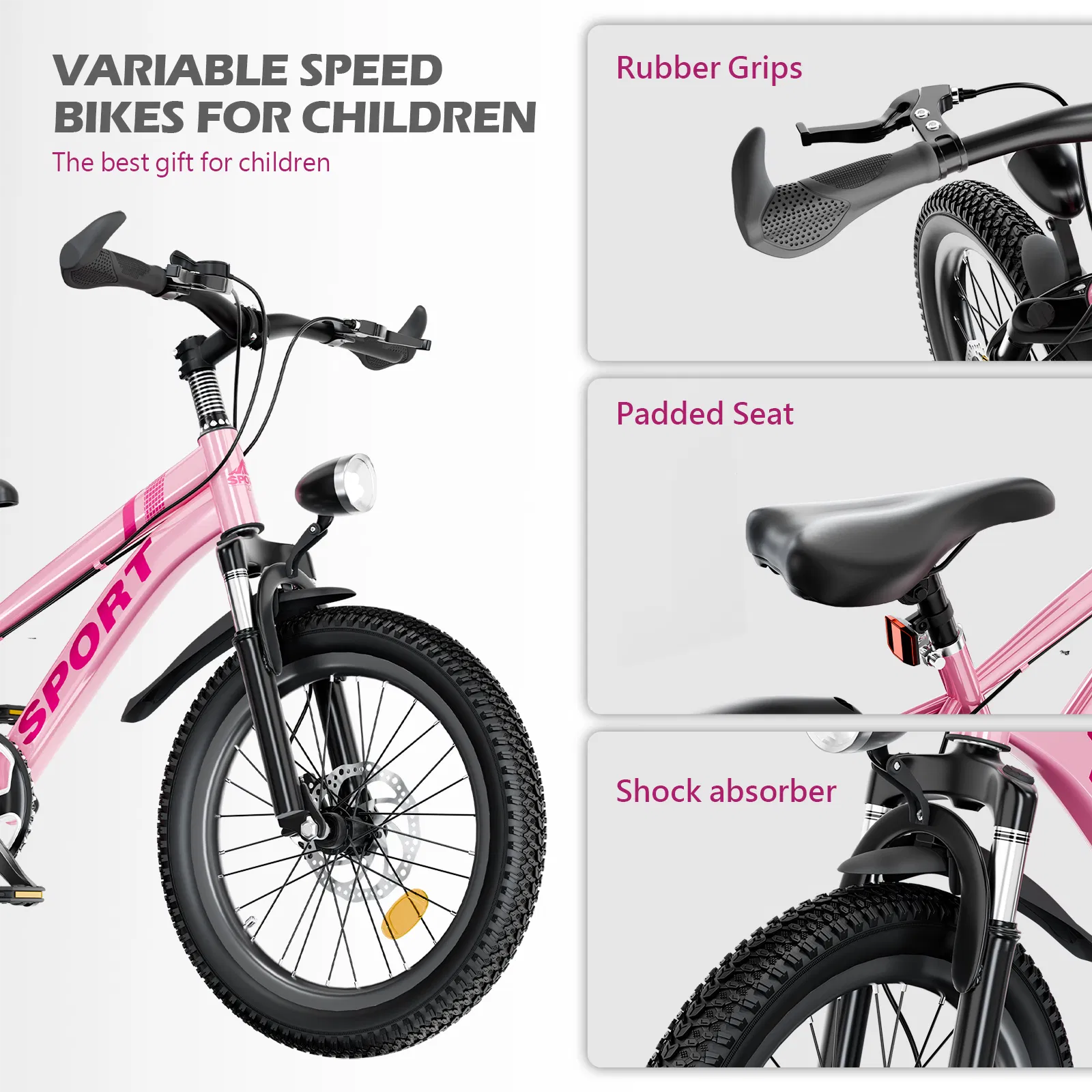 24 Inch Kids Mountain Bike for Boys & Girls Ages 7-12 – 7-Speed Gears, Dual Disc Brakes, Shock Absorber Front Fork, LED Light – Silver & Pink -Does not support self pick up photo 5