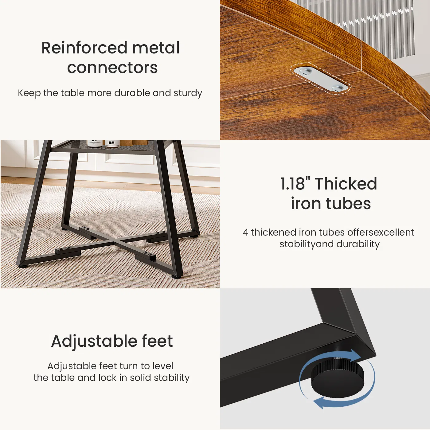 Round table, suitable for 4 to 6 people, a space-saving kitchen table with double-layer storage function, metal base frame photo 4