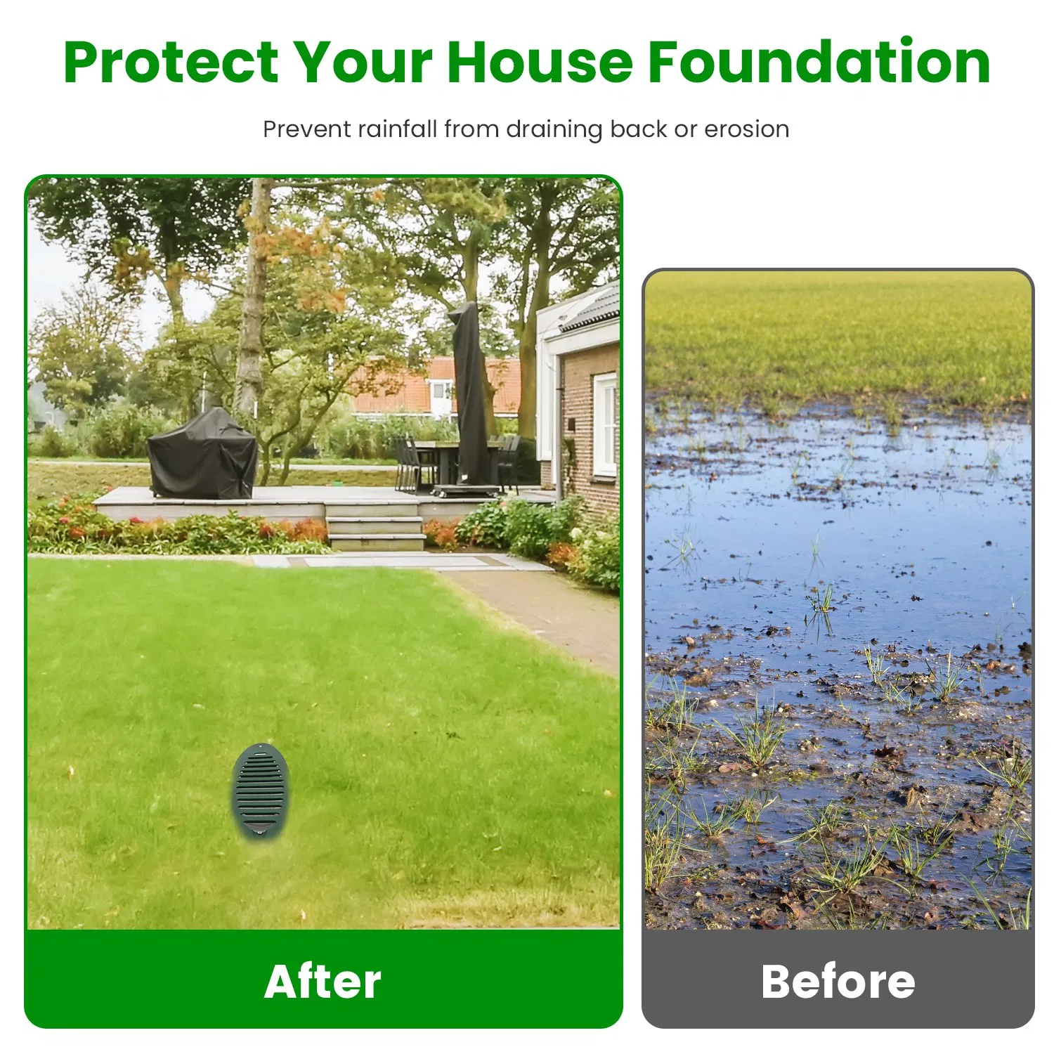 4Inch Green Angled Yard Drainage Pipe With Sloped Grate Yard Drain Emitter For Sump Pump Discharge Downspout Extensions Inlet Outlet Yard Drain Compatible With 4' Connections photo 4